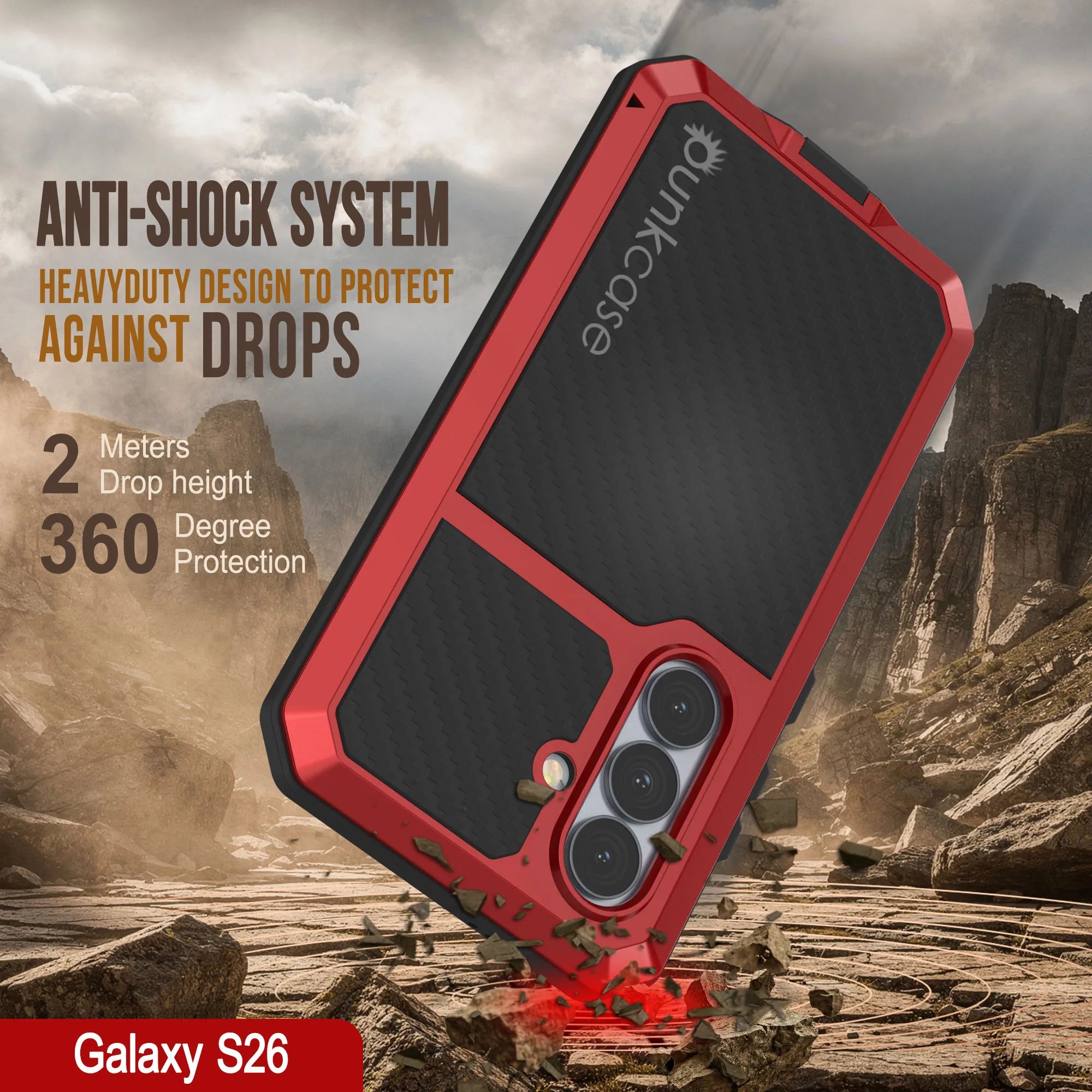 Galaxy S26 Metal Case, Heavy Duty Military Grade Armor Cover [shock proof] Full Body Hard [Red]