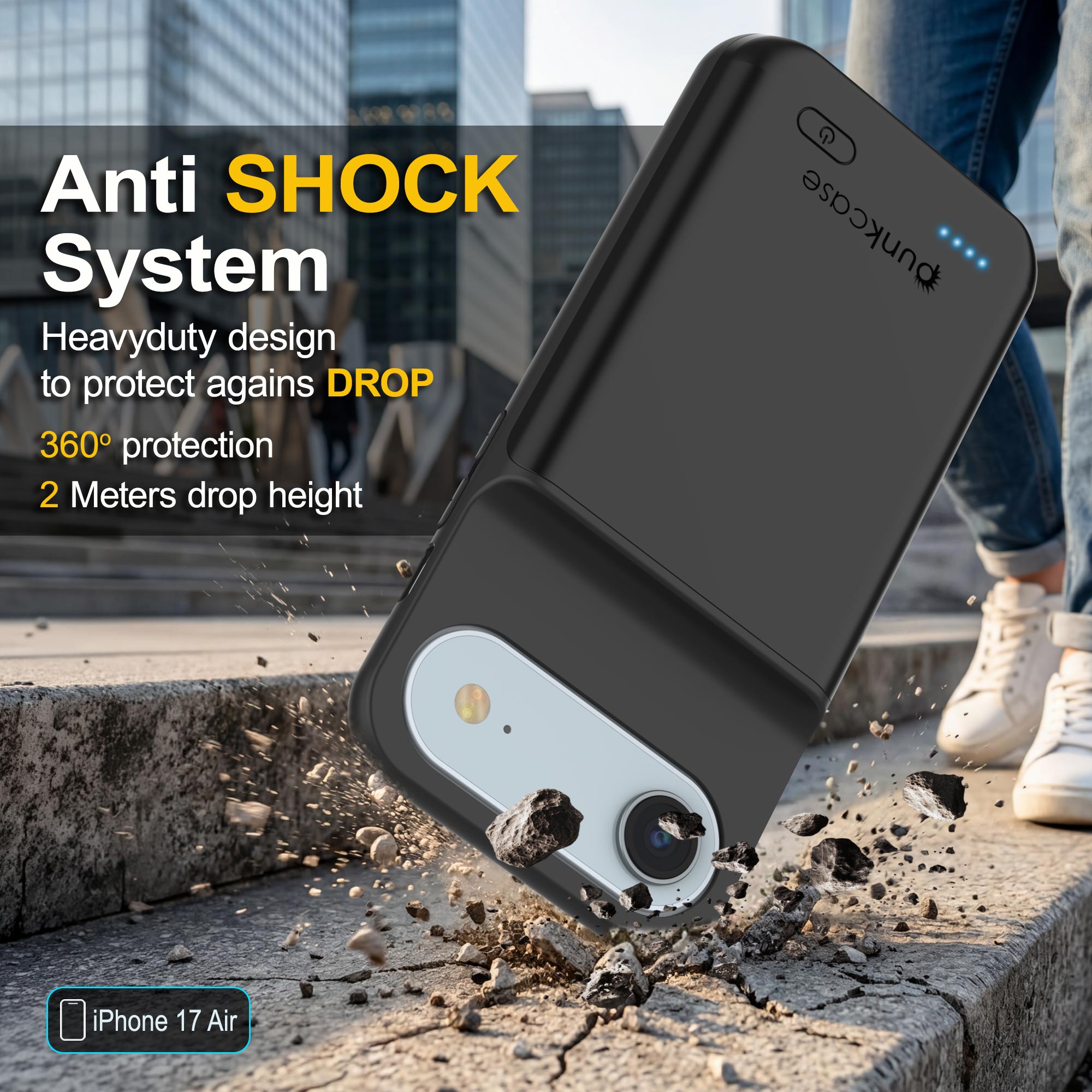 iPhone 17 Air Battery Case, PunkJuice 6000mah Fast Charging Case [Black]