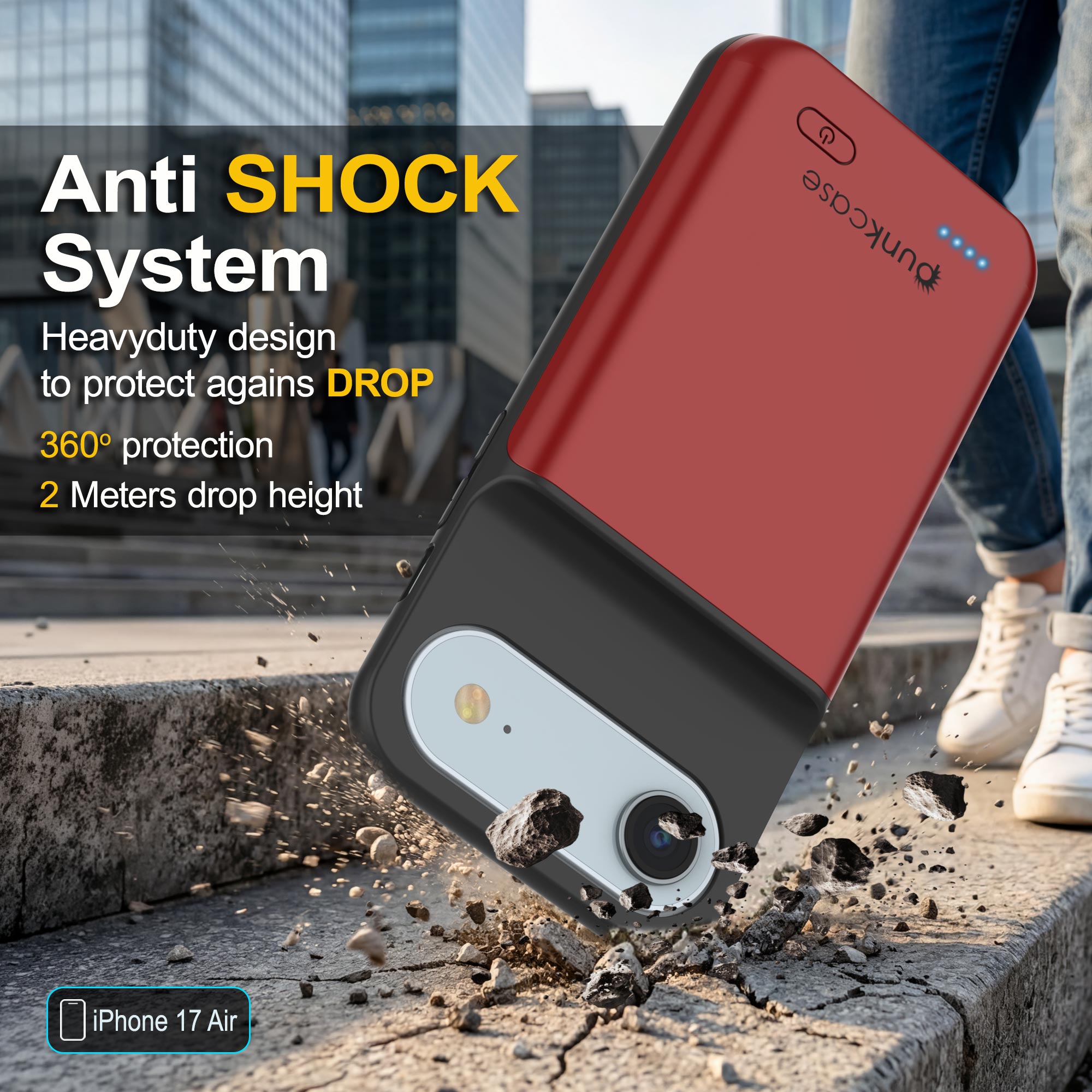 iPhone 17 Air Battery Case, PunkJuice 6000mah Fast Charging Case [Red]