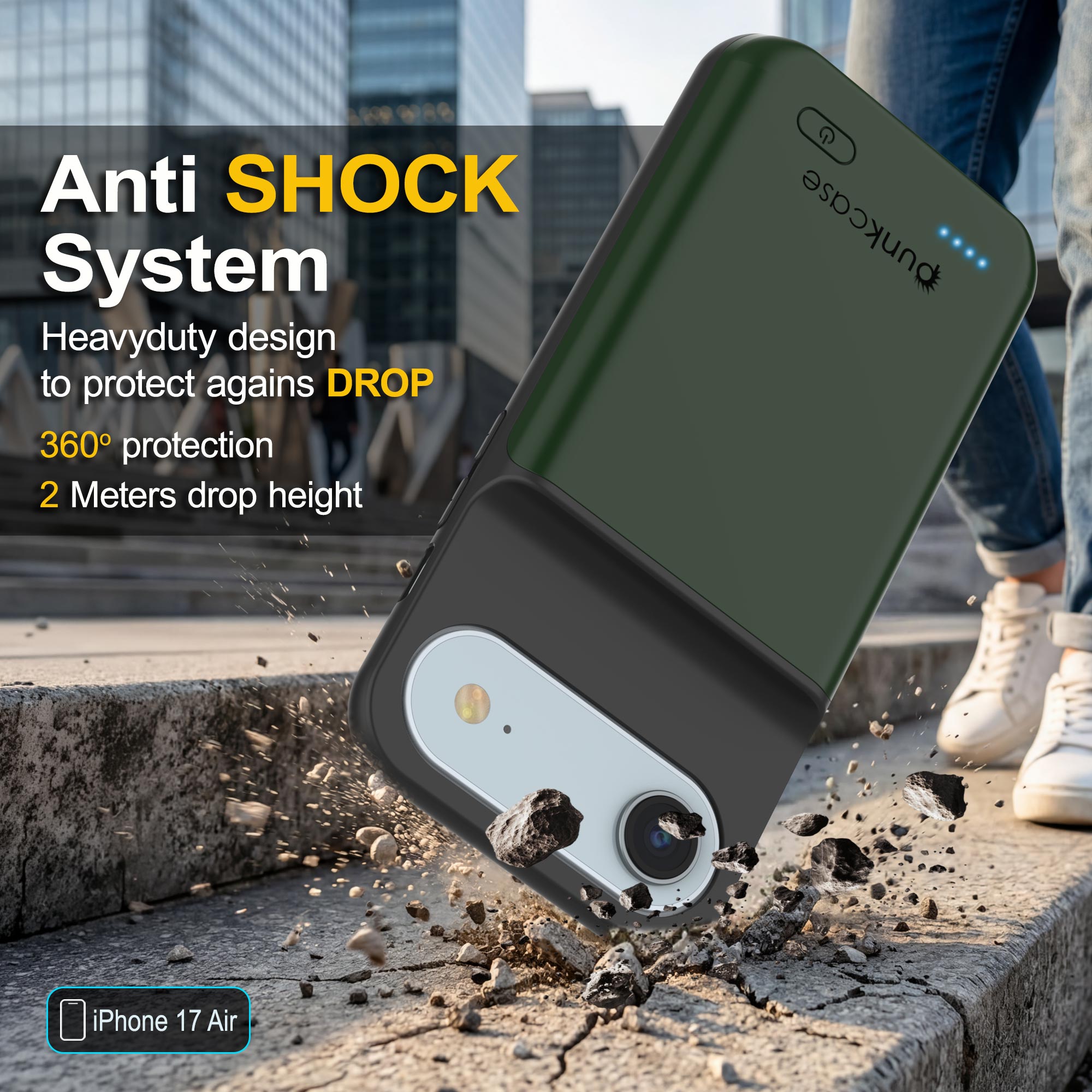 iPhone 17 Air Battery Case, PunkJuice 6000mah Fast Charging Case [Green]