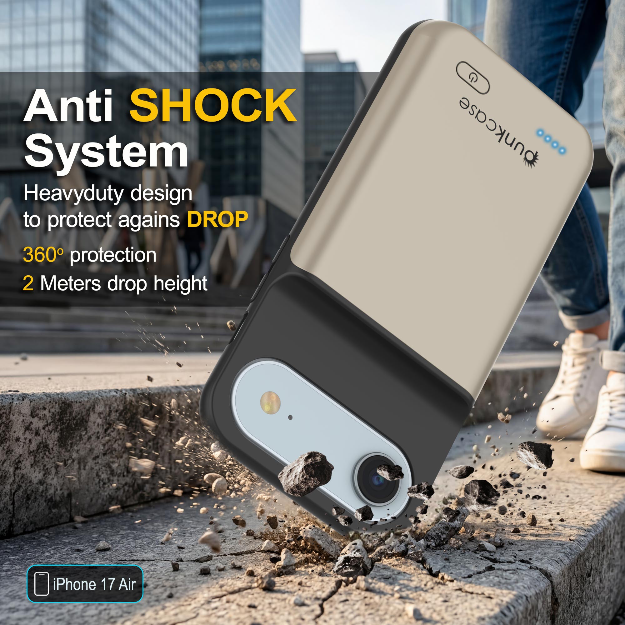 iPhone 17 Air Battery Case, PunkJuice 6000mah Fast Charging Case [Gold]