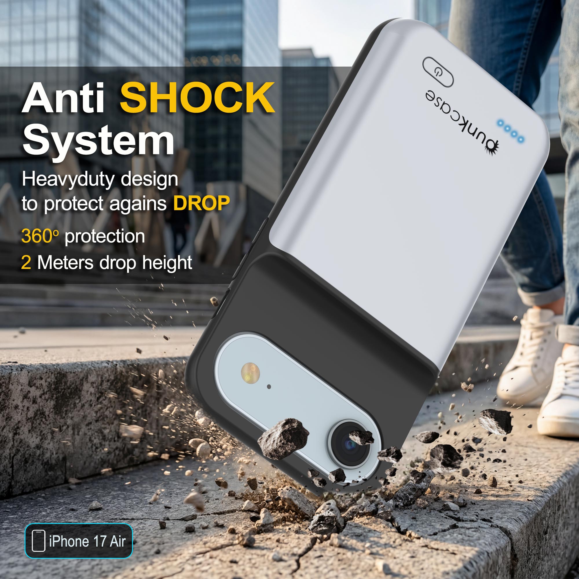 iPhone 17 Air Battery Case, PunkJuice 6000mah Fast Charging Case [White]
