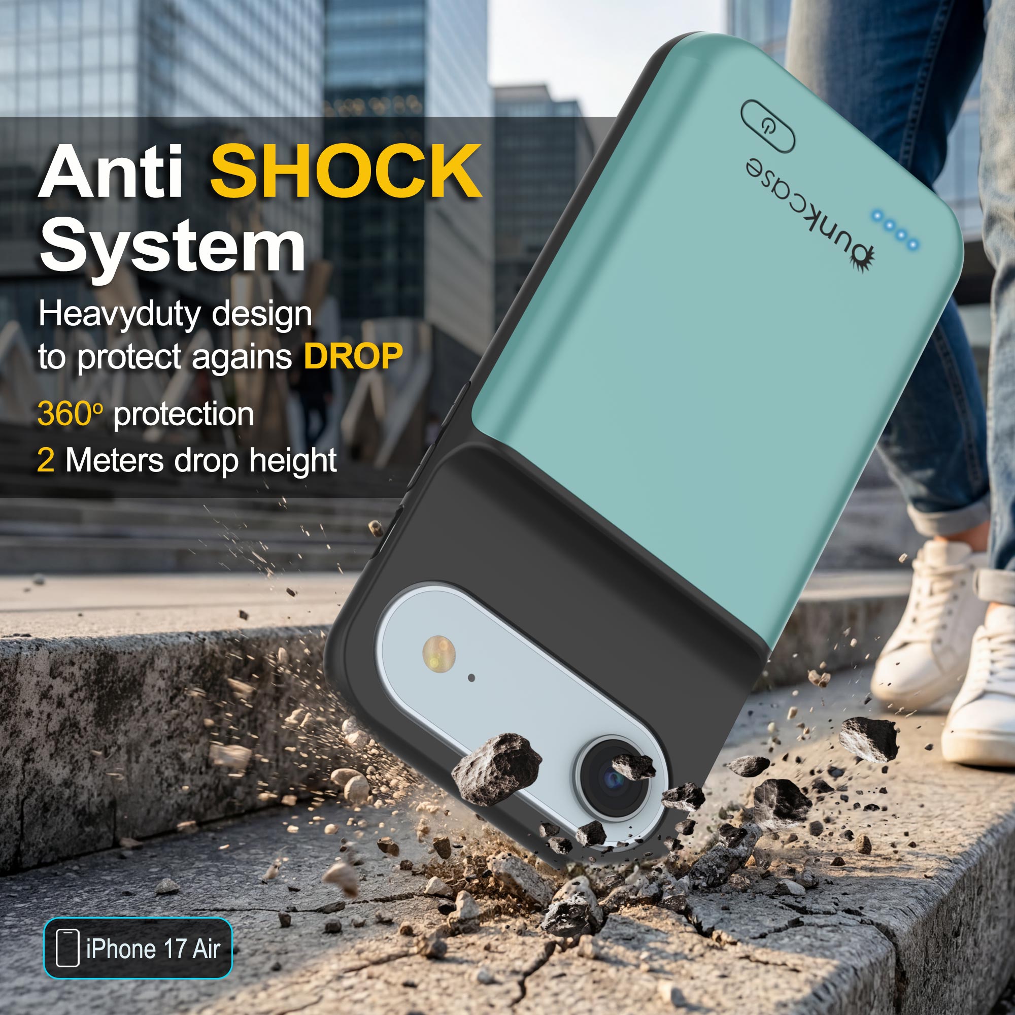 iPhone 17 Air Battery Case, PunkJuice 6000mah Fast Charging Case [Teal]