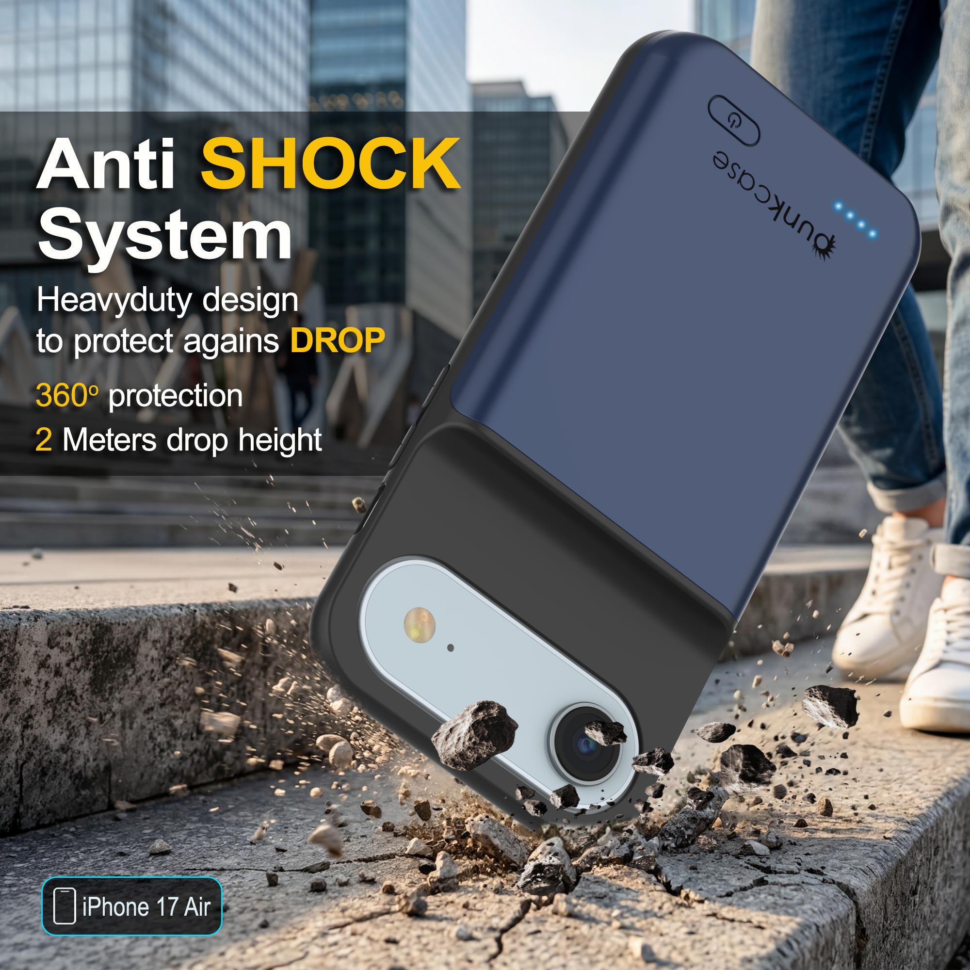 iPhone 17 Air Battery Case, PunkJuice 6000mah Fast Charging Case [Navy Blue]