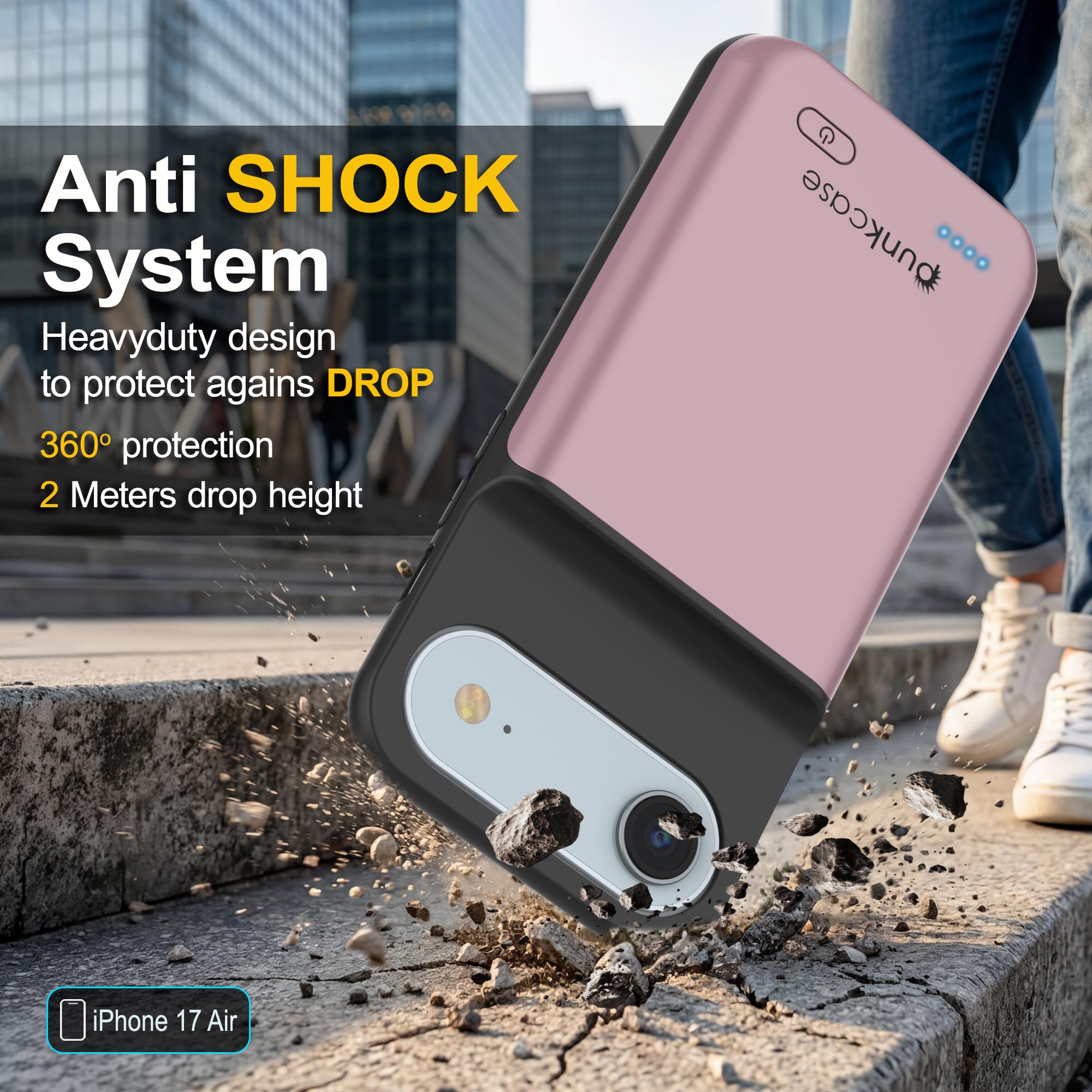 iPhone 17 Air Battery Case, PunkJuice 6000mah Fast Charging Case [Rose-Gold]