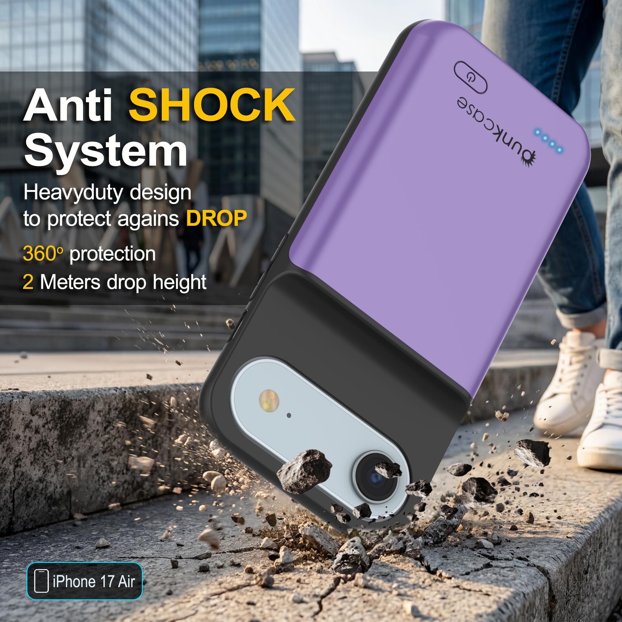 iPhone 17 Air Battery Case, PunkJuice 6000mah Fast Charging Case [Purple]