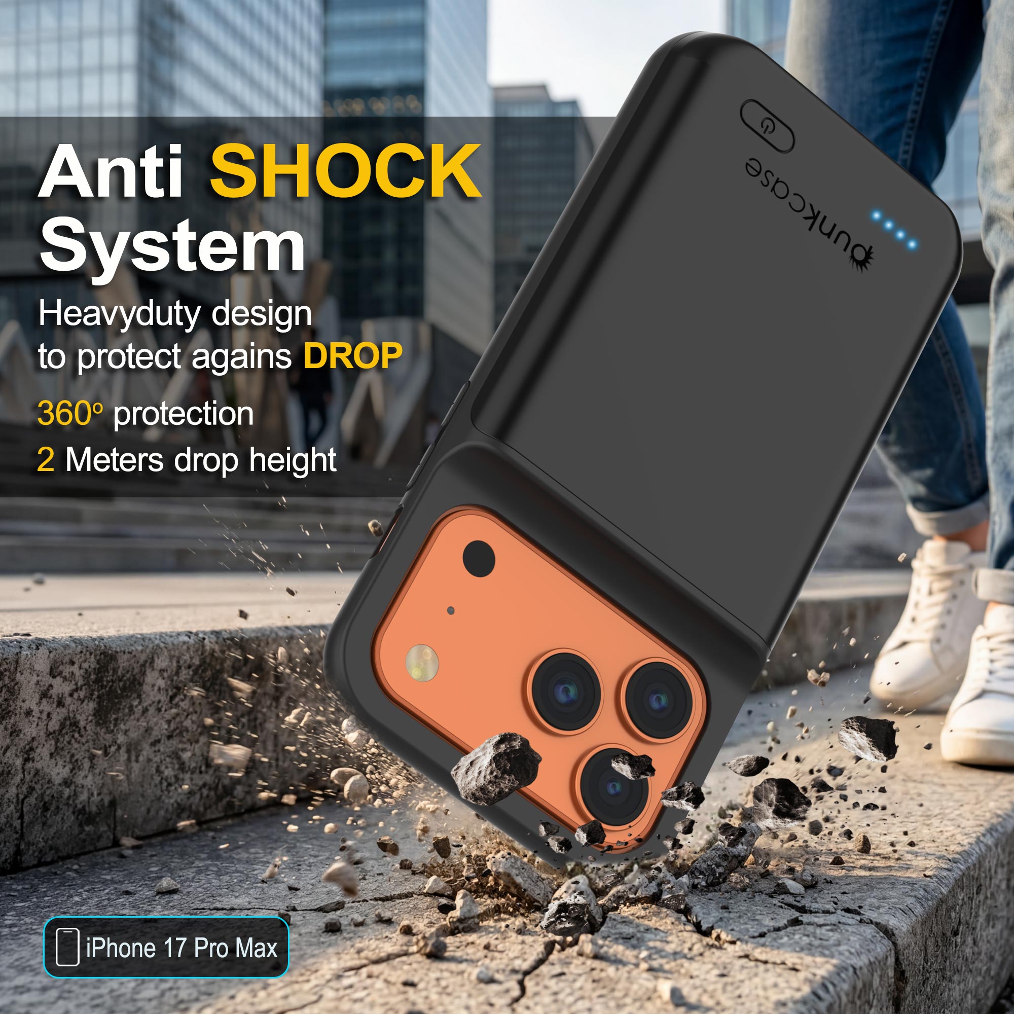 iPhone 17 Pro Max Battery Case, PunkJuice 6000mah Fast Charging Case [Black]