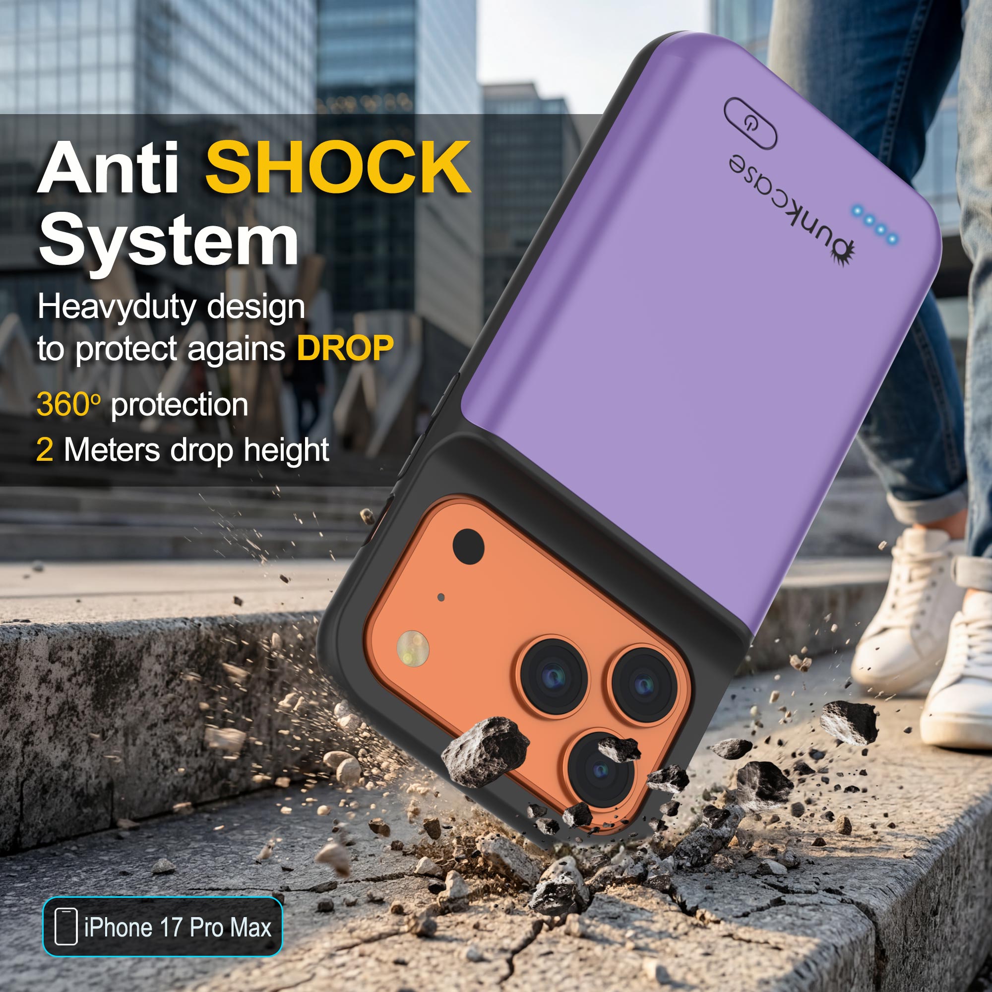 iPhone 17 Pro Max Battery Case, PunkJuice 6000mah Fast Charging Case [Purple]