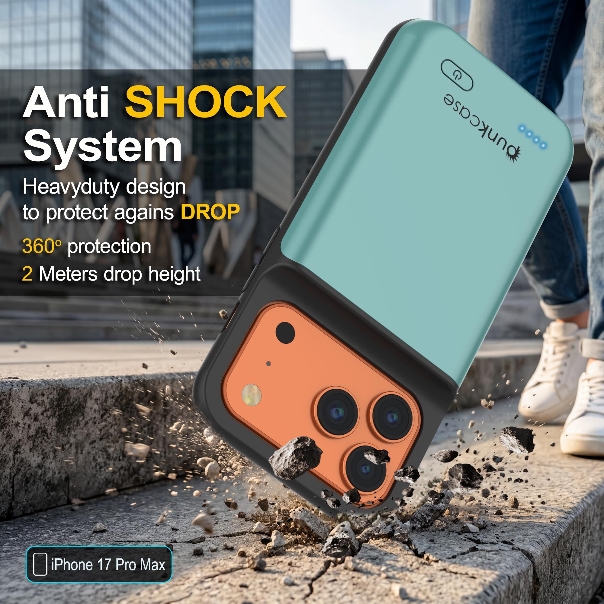 iPhone 17 Pro Max Battery Case, PunkJuice 6000mah Fast Charging Case [Teal]