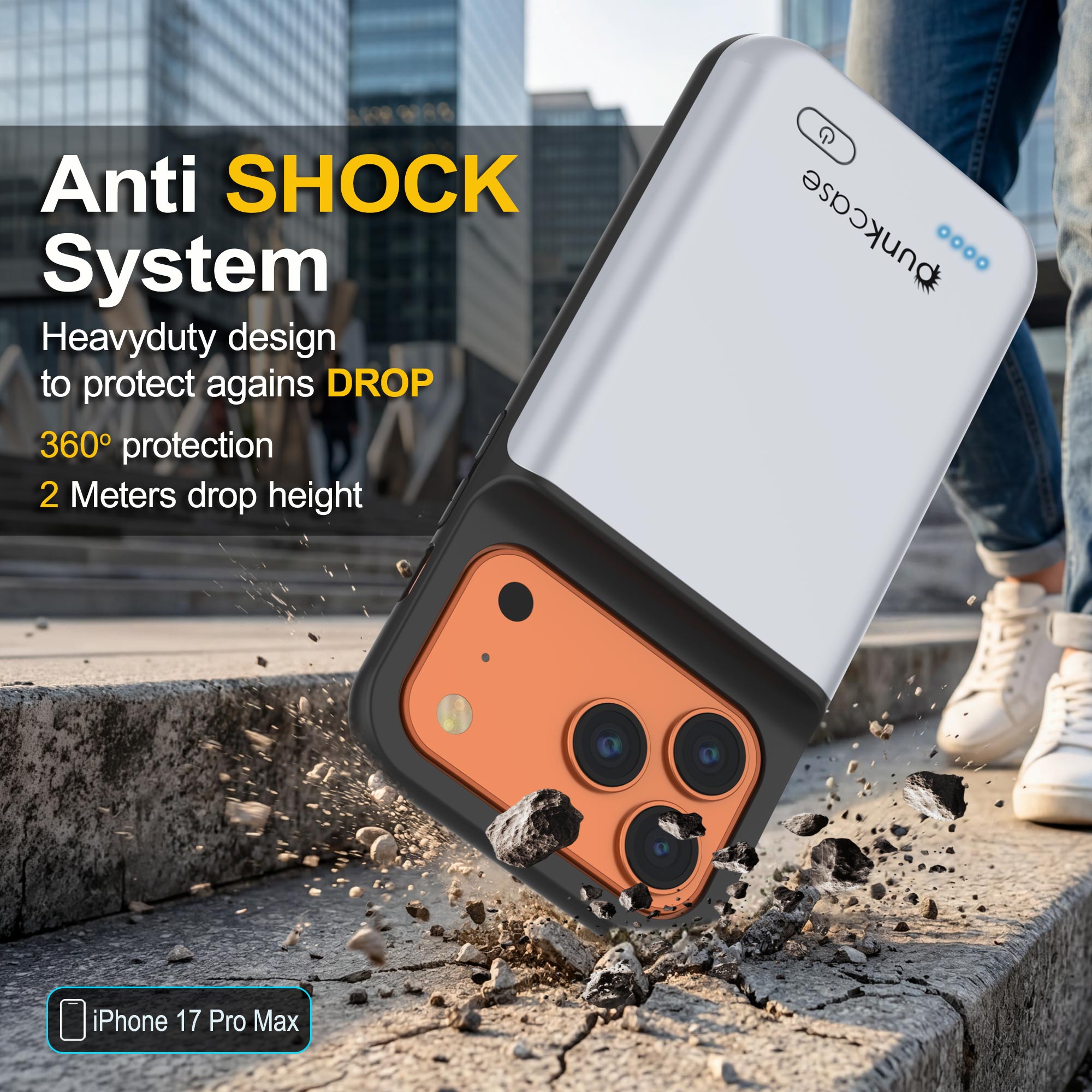iPhone 17 Pro Max Battery Case, PunkJuice 6000mah Fast Charging Case [White]