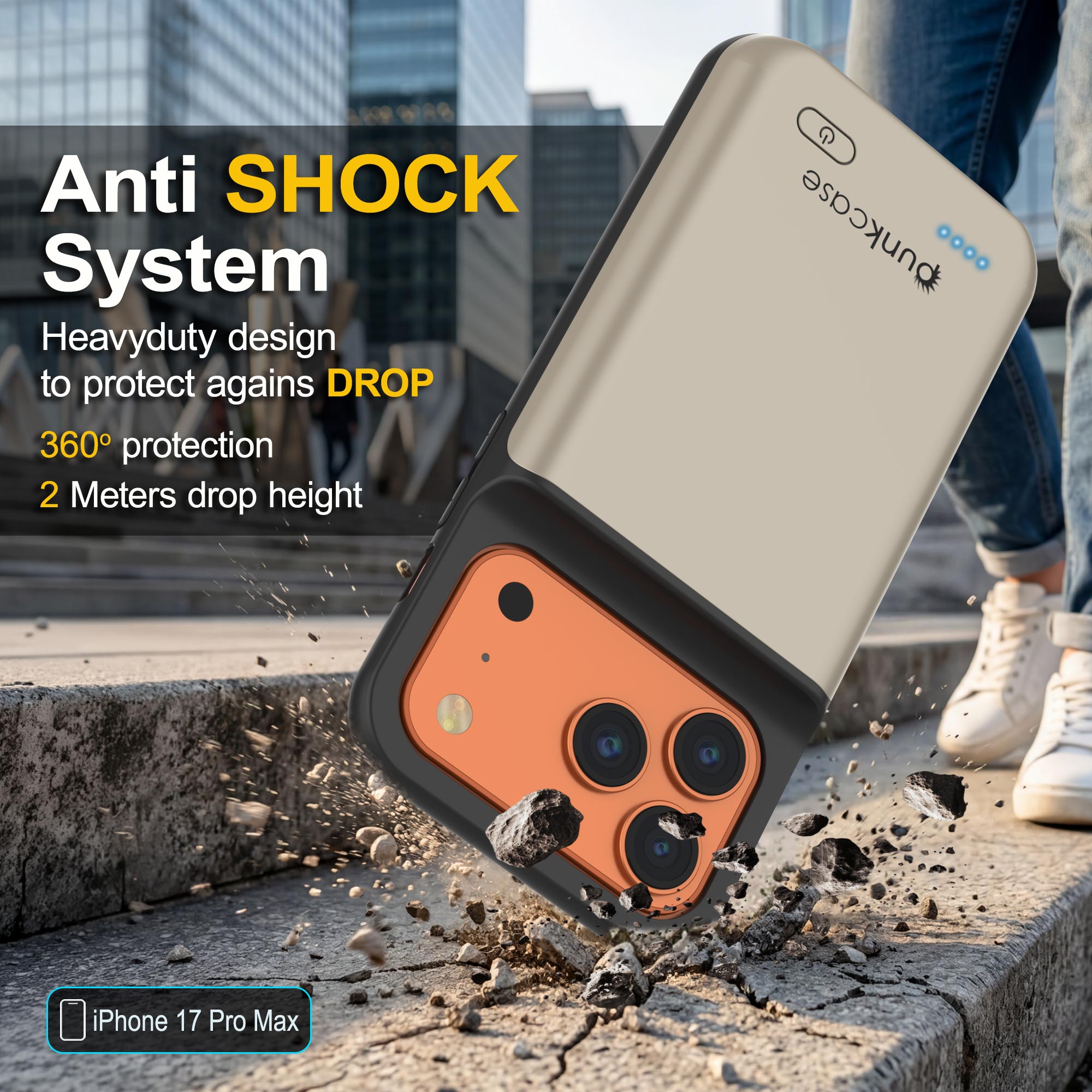 iPhone 17 Pro Max Battery Case, PunkJuice 6000mah Fast Charging Case [Gold]