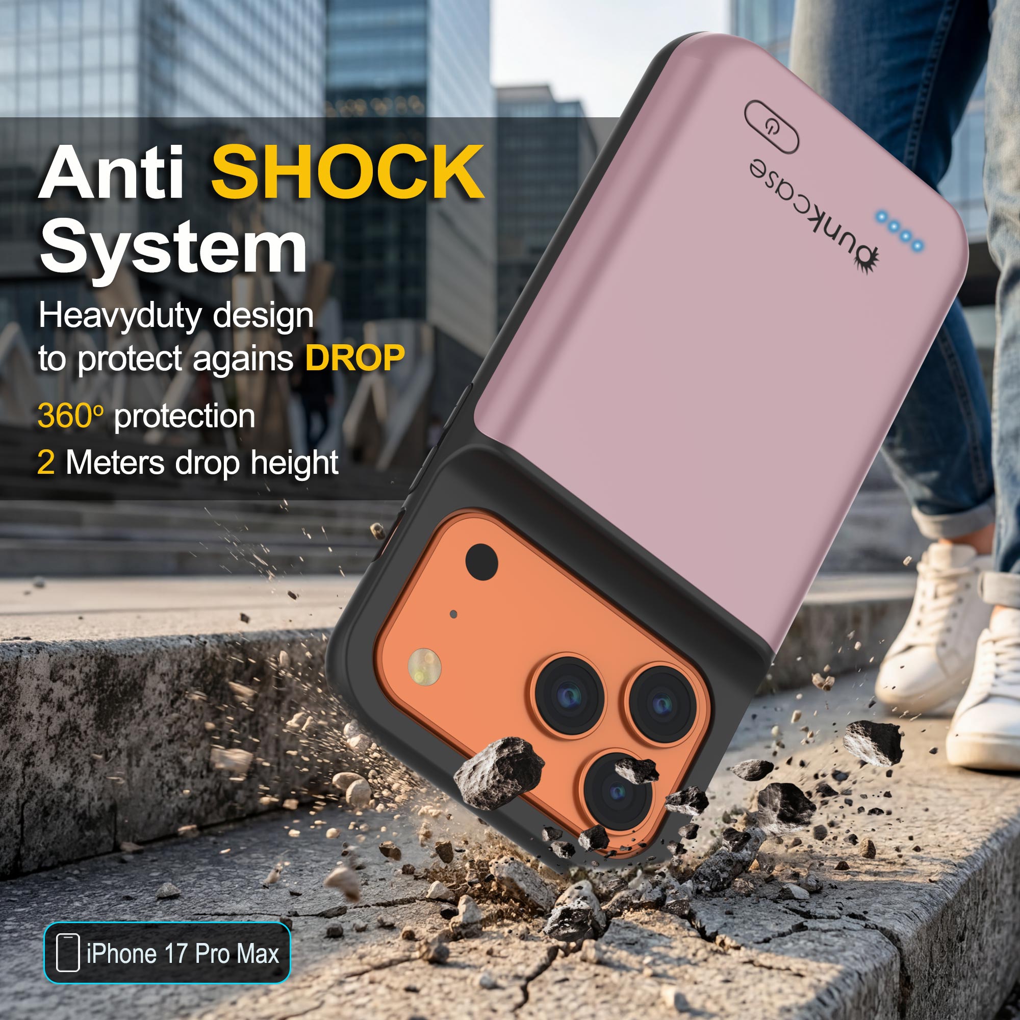 iPhone 17 Pro Max Battery Case, PunkJuice 6000mah Fast Charging Case [Rose-Gold]