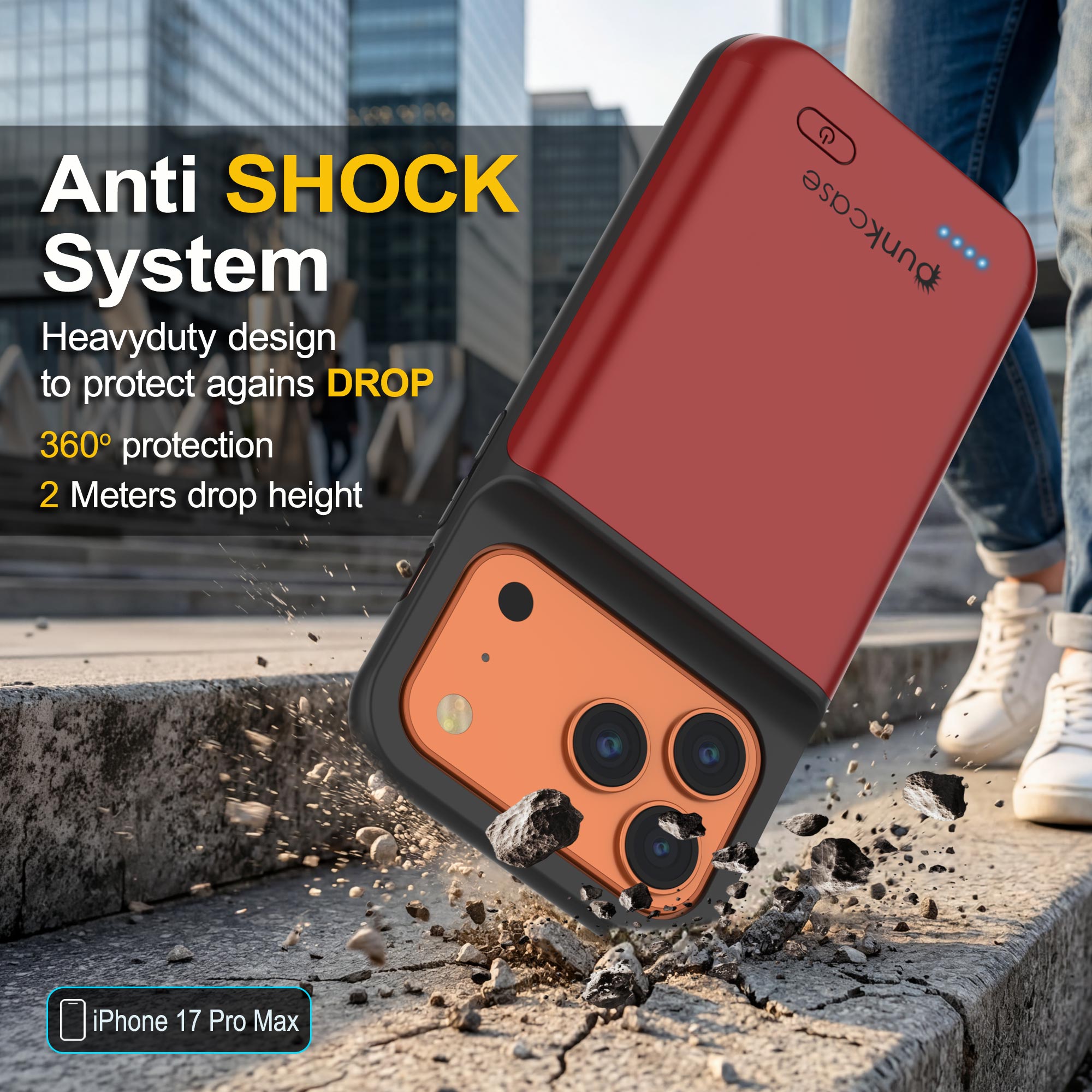 iPhone 17 Pro Max Battery Case, PunkJuice 6000mah Fast Charging Case [Red]