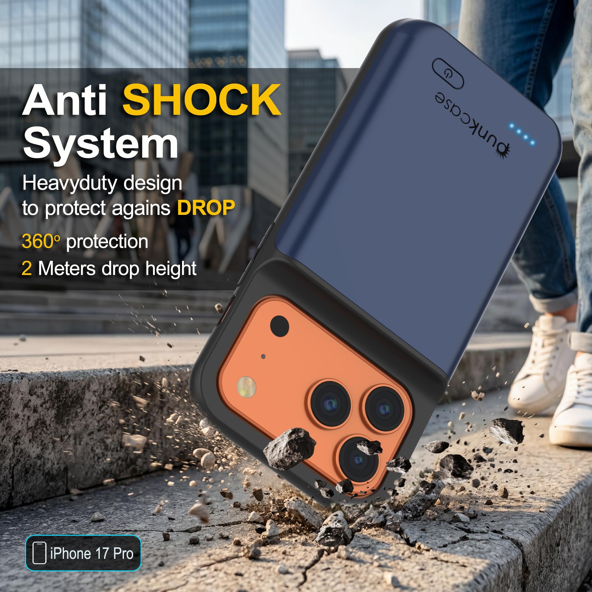 iPhone 17 Pro Battery Case, PunkJuice 5000mAH Fast Charging Case [Navy Blue]