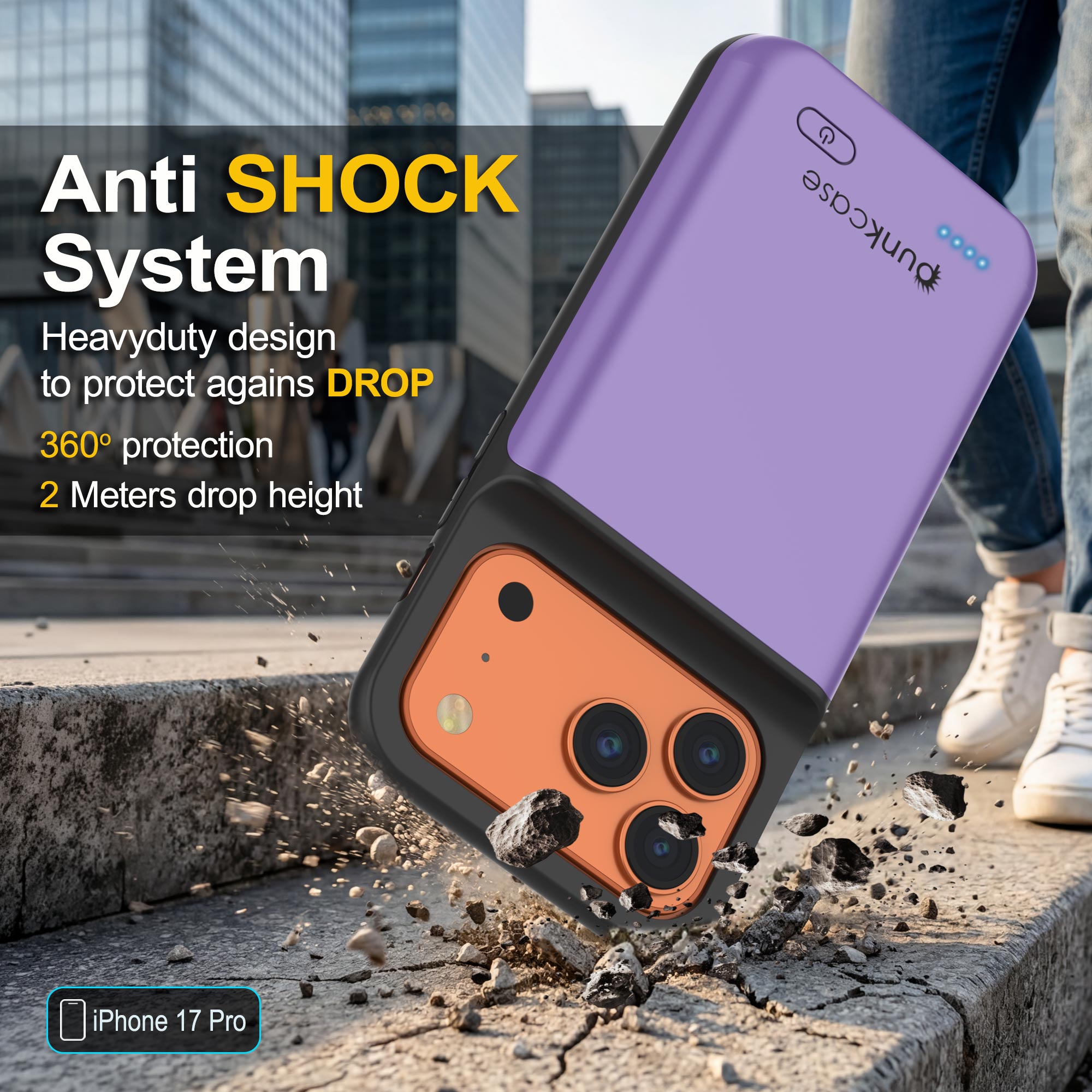 iPhone 17 Pro Battery Case, PunkJuice 5000mAH Fast Charging Case [Purple]