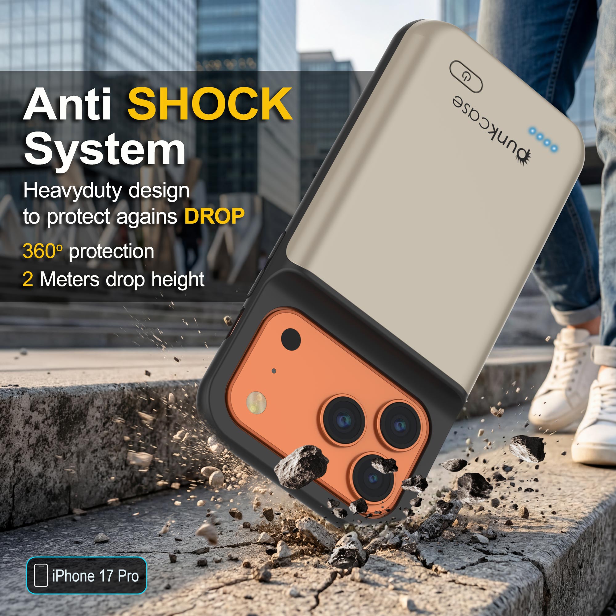 iPhone 17 Pro Battery Case, PunkJuice 5000mAH Fast Charging Case [Gold]