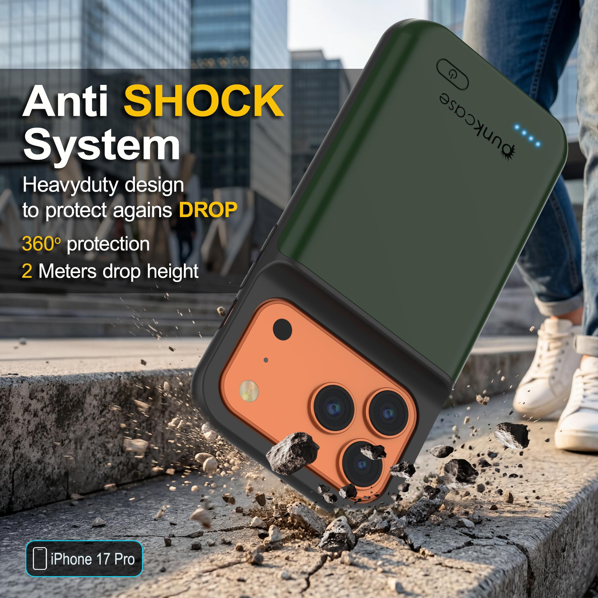 iPhone 17 Pro Battery Case, PunkJuice 5000mAH Fast Charging Case [Green]