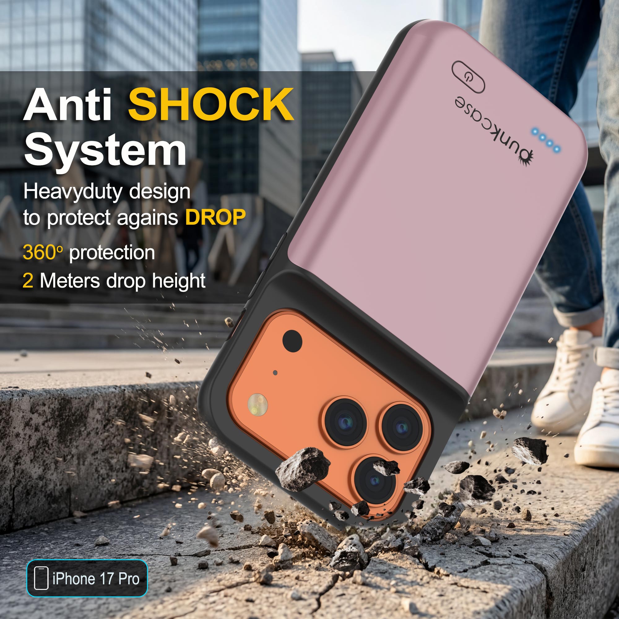 iPhone 17 Pro Battery Case, PunkJuice 5000mAH Fast Charging Case [Rose-Gold]