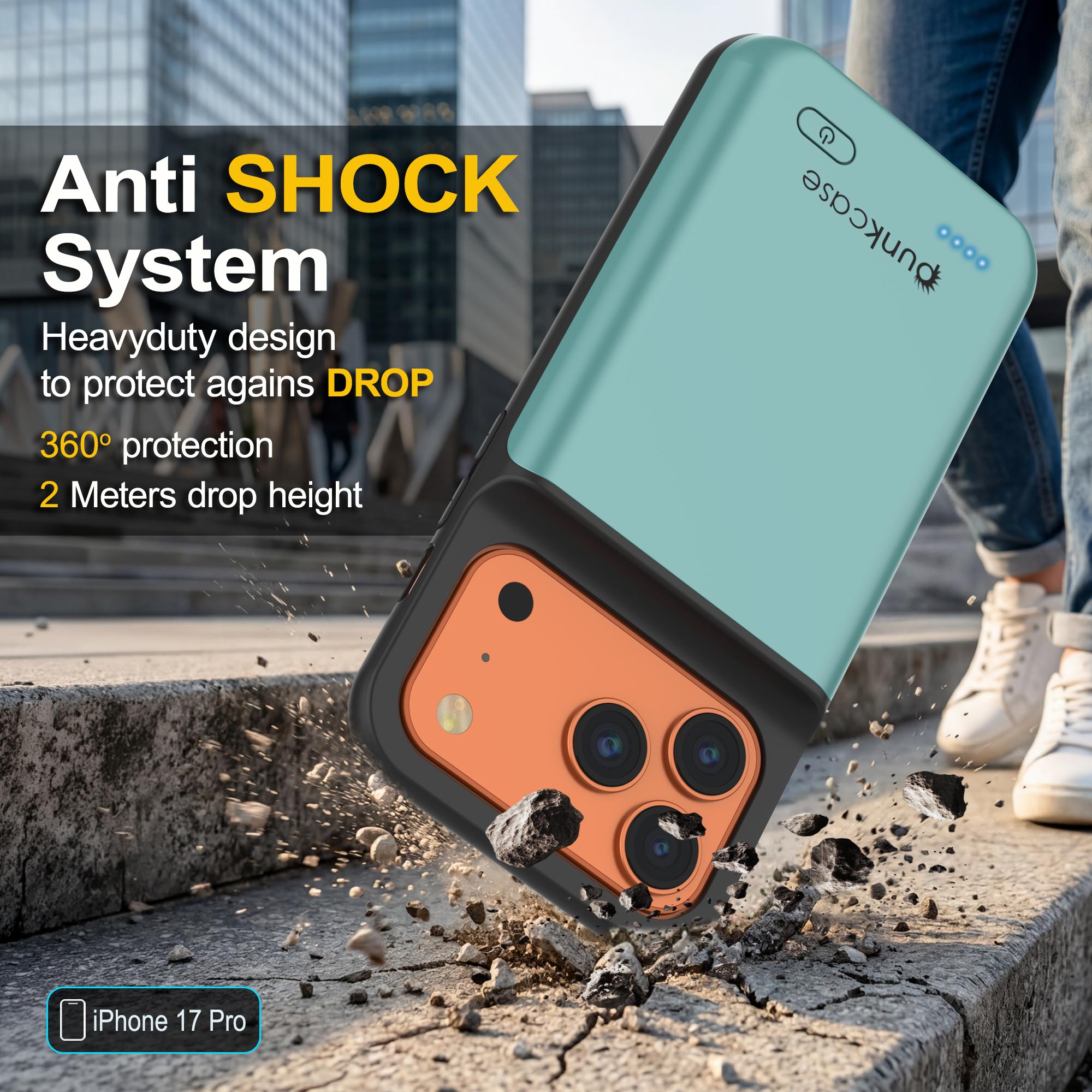 iPhone 17 Pro Battery Case, PunkJuice 5000mAH Fast Charging Case [Teal]