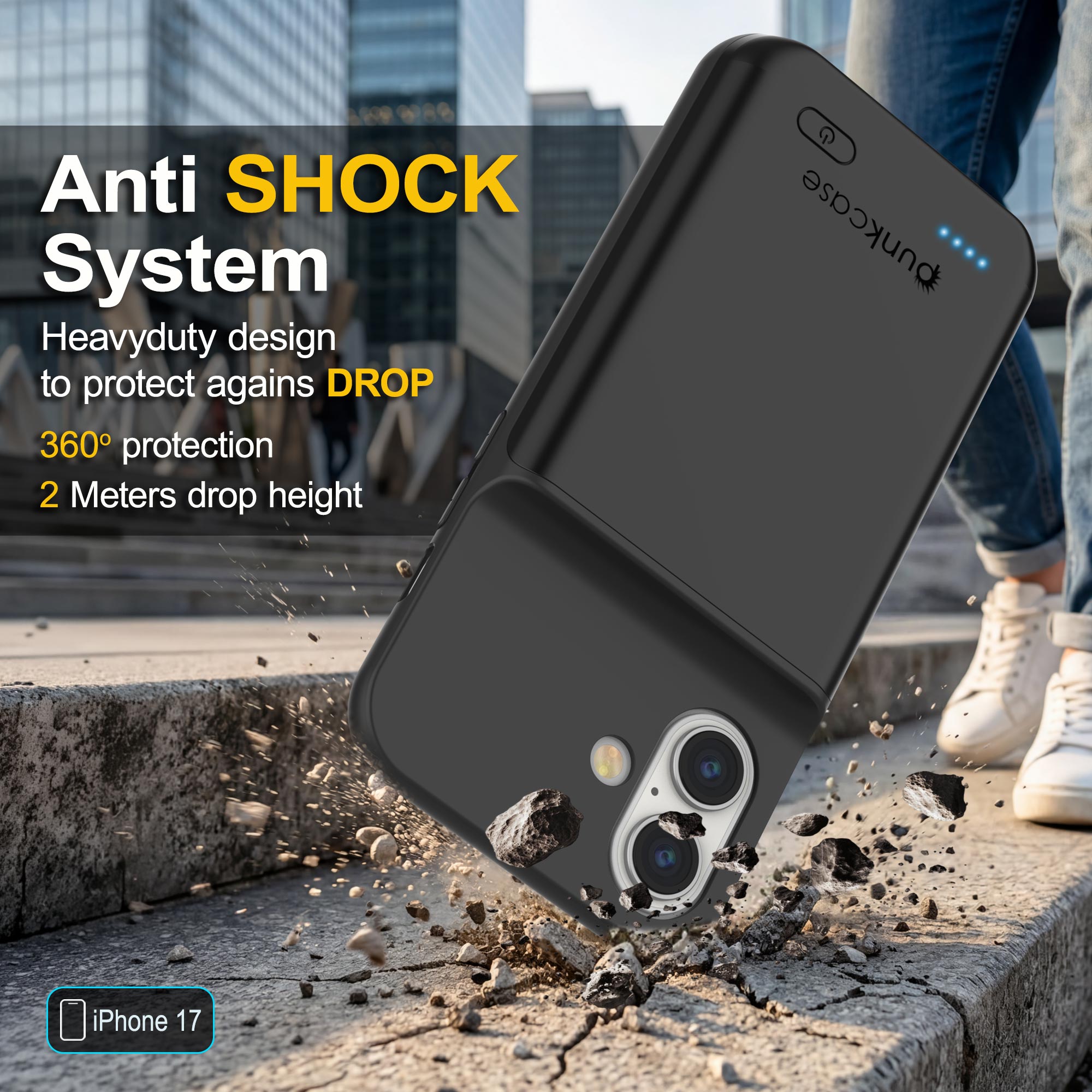 iPhone 17 Battery Case, PunkJuice 5000mAH Fast Charging Case [Black]
