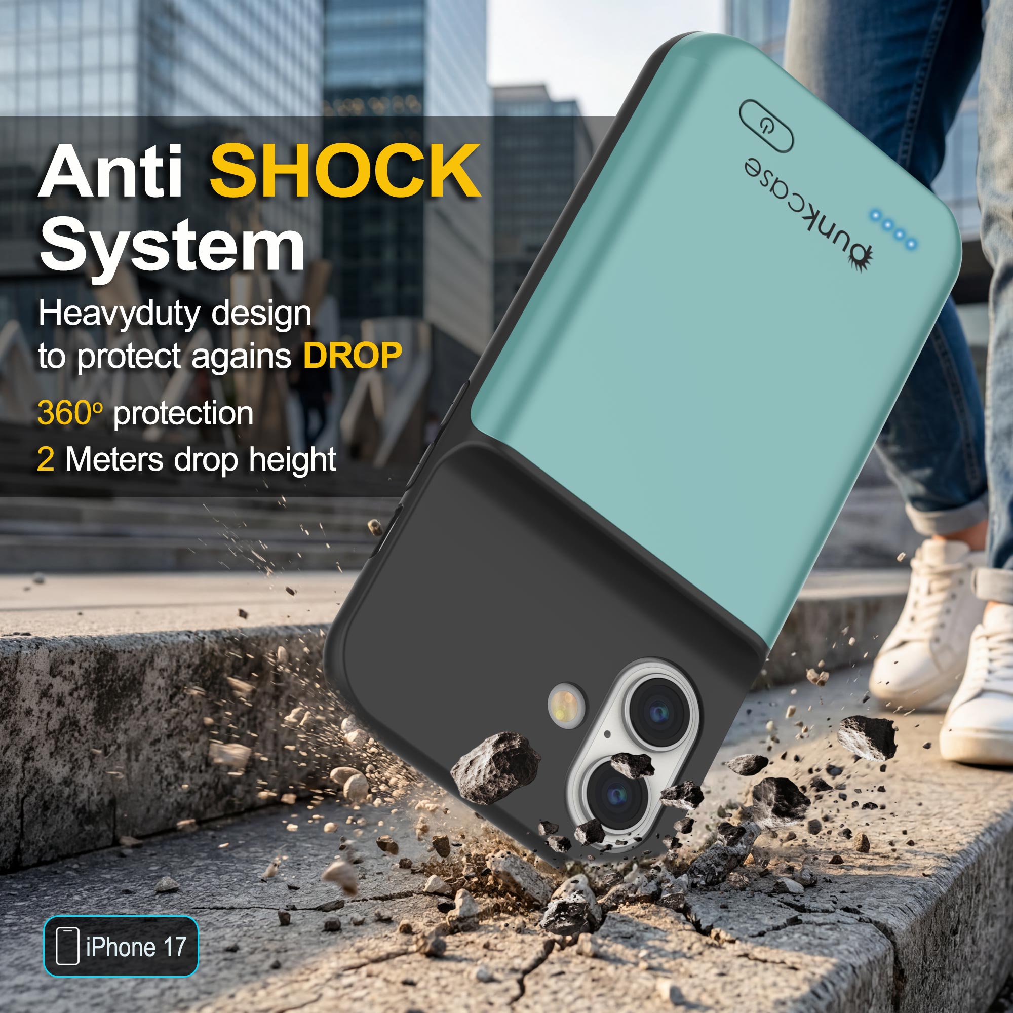 iPhone 17 Battery Case, PunkJuice 5000mAH Fast Charging Case [Teal]