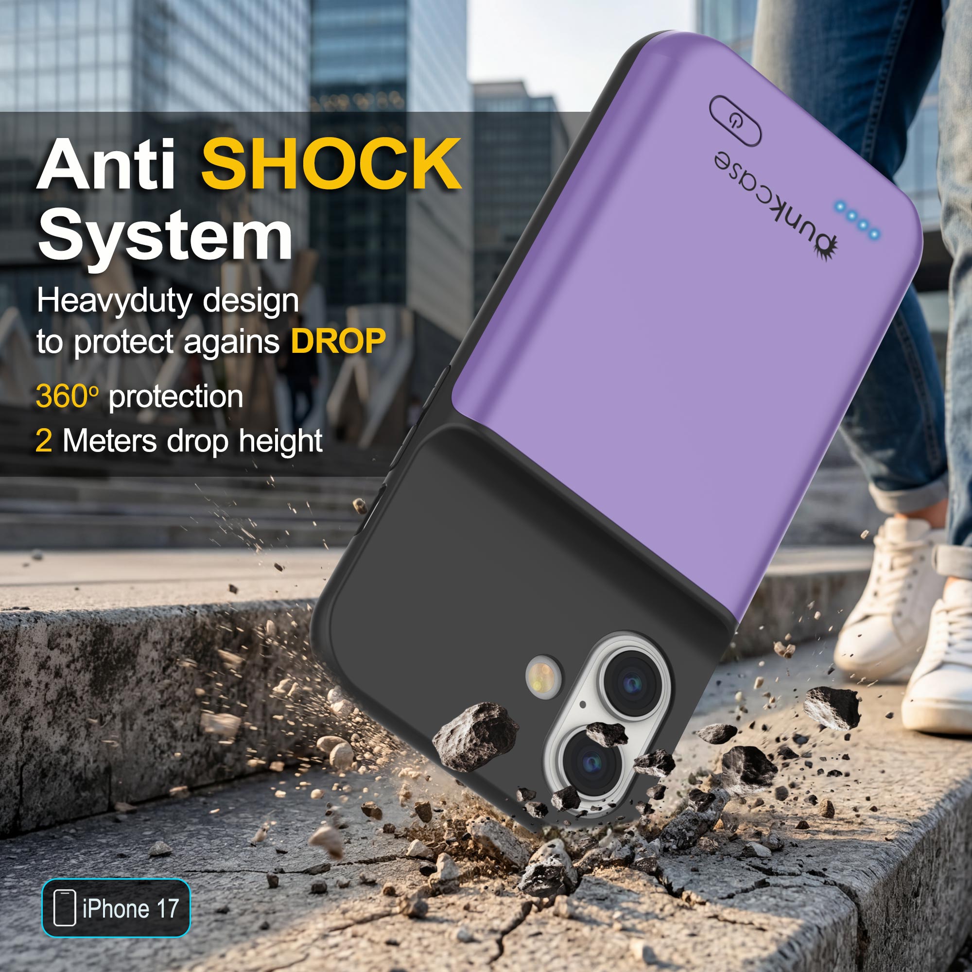 iPhone 17 Battery Case, PunkJuice 5000mAH Fast Charging Case [Purple]