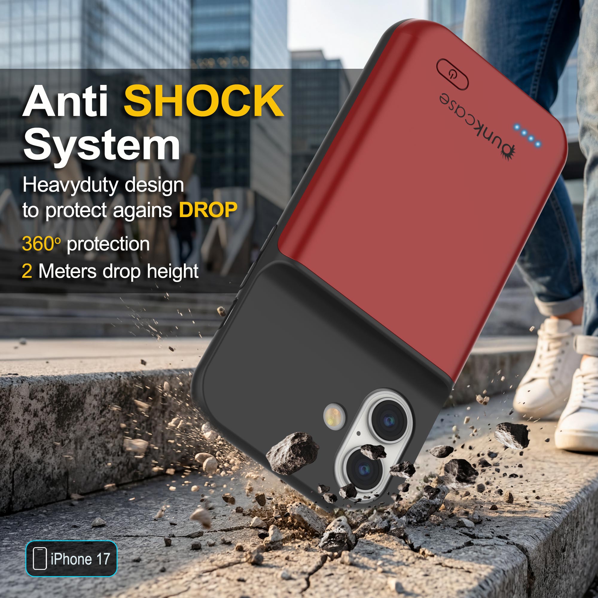 iPhone 17 Battery Case, PunkJuice 5000mAH Fast Charging Case [Red]
