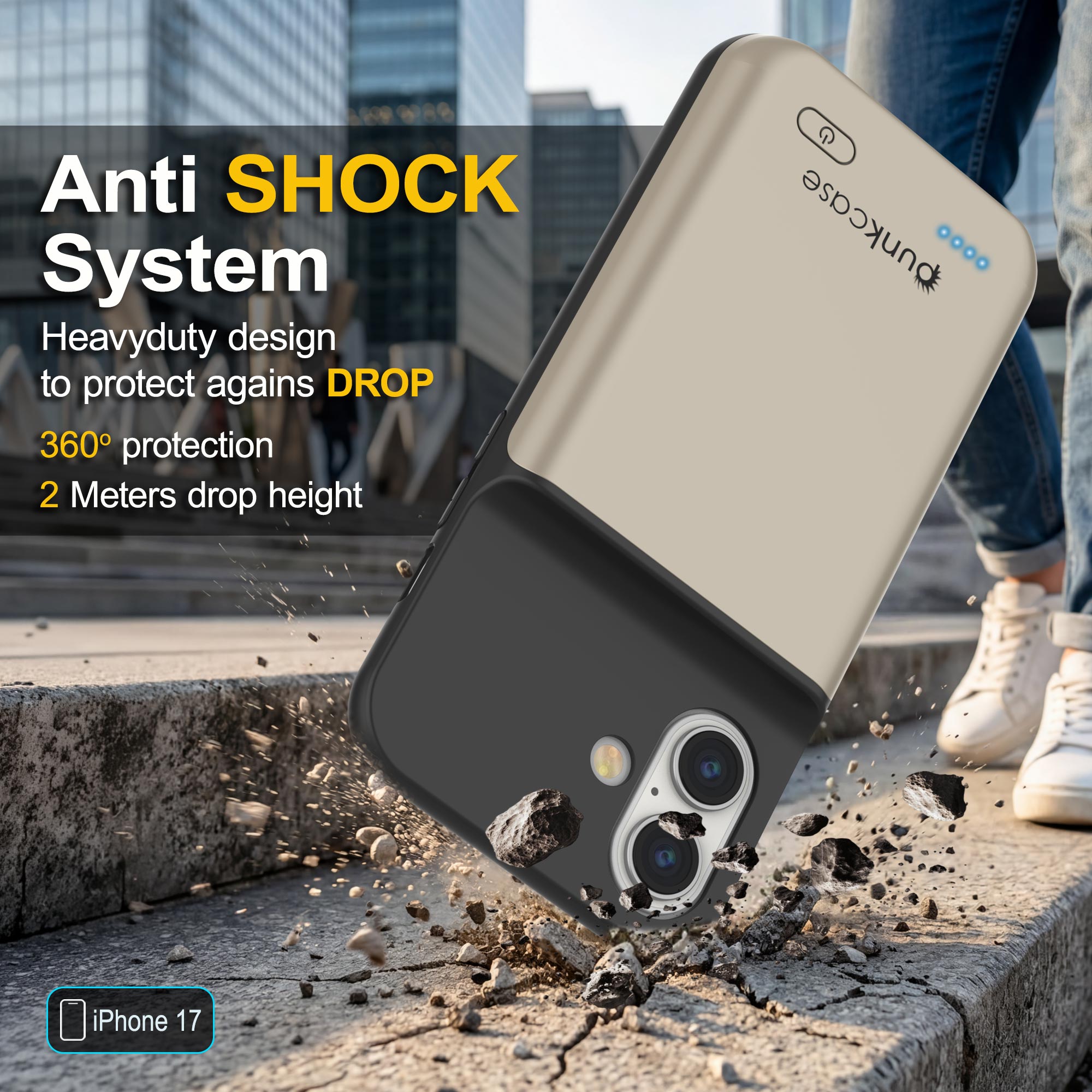 iPhone 17 Battery Case, PunkJuice 5000mAH Fast Charging Case [Gold]