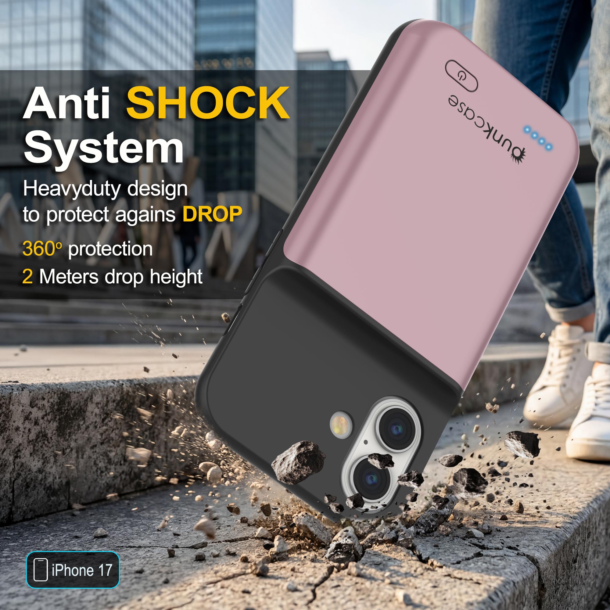 iPhone 17 Battery Case, PunkJuice 5000mAH Fast Charging Case [Rose-Gold]