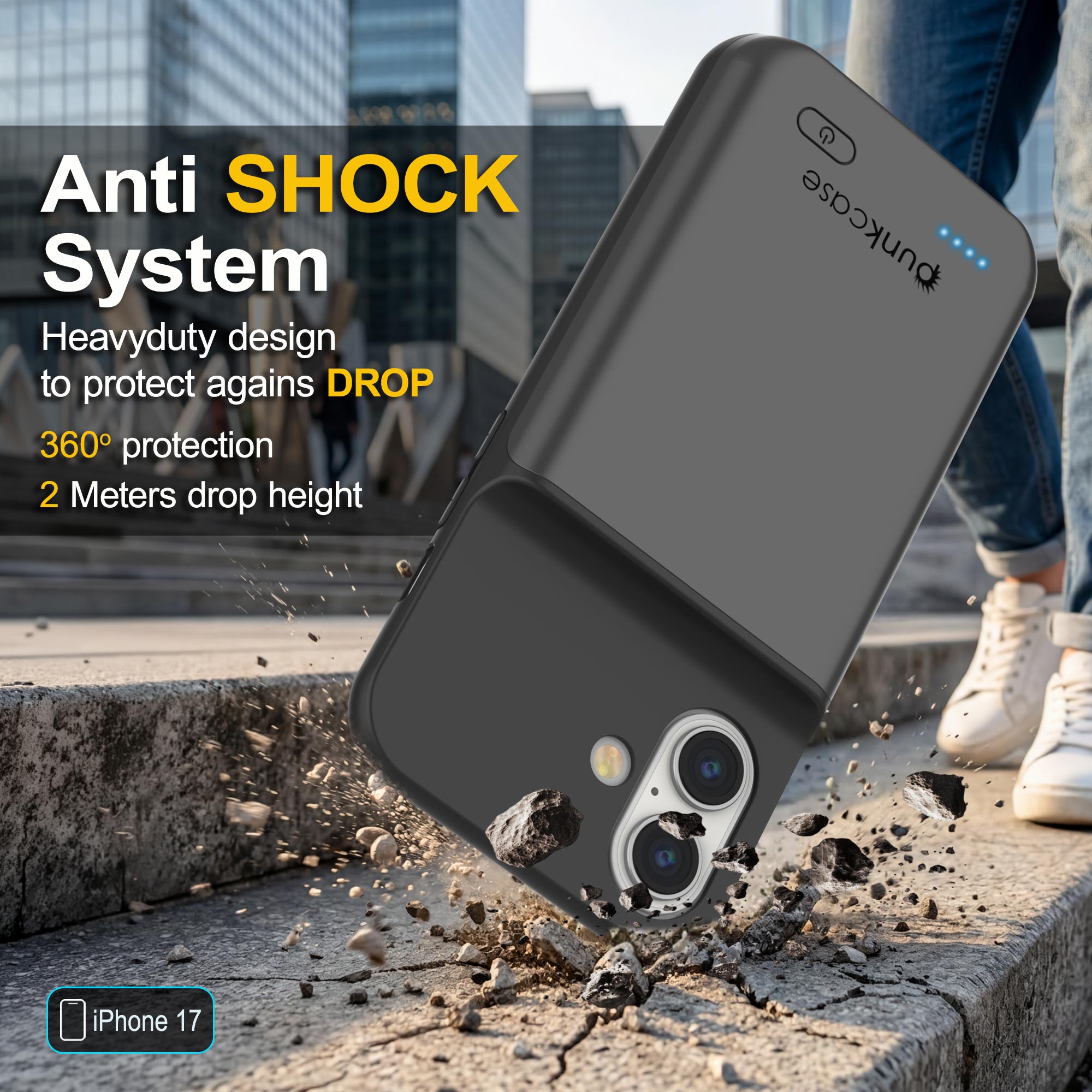 iPhone 17 Battery Case, PunkJuice 5000mAH Fast Charging Case [Grey]