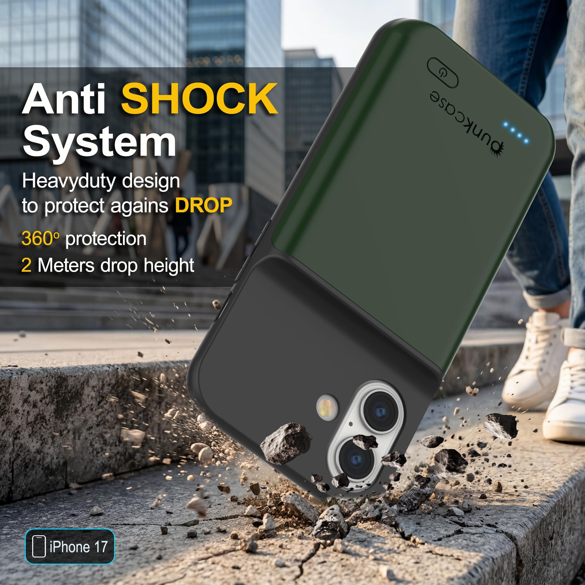 iPhone 17 Battery Case, PunkJuice 5000mAH Fast Charging Case [Green]