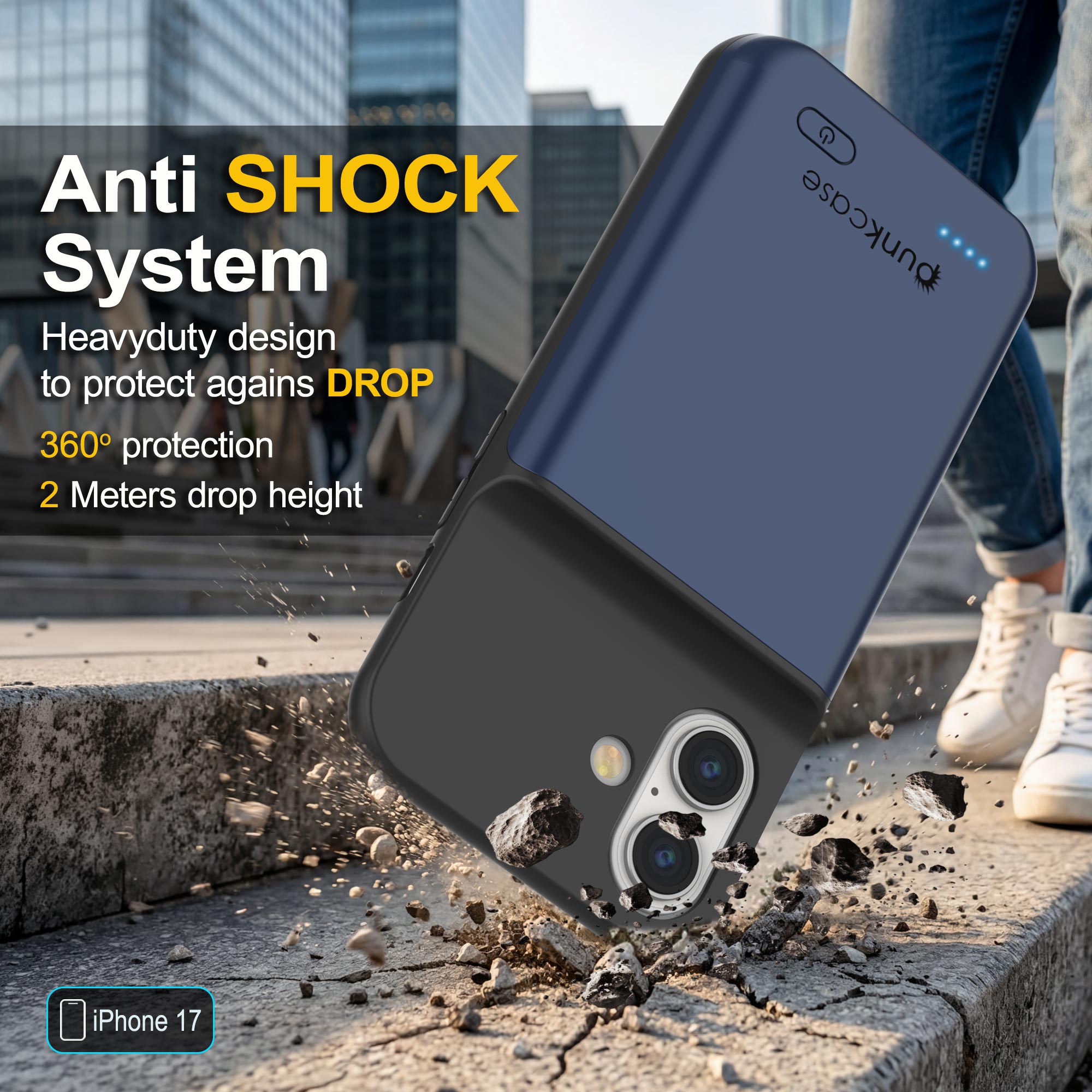 iPhone 17 Battery Case, PunkJuice 5000mAH Fast Charging Case [Navy Blue]