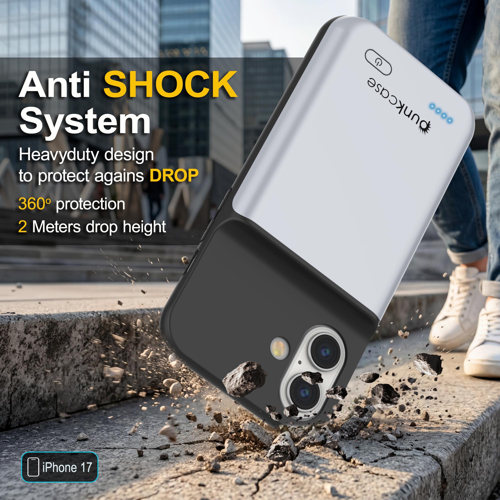 iPhone 17 Battery Case, PunkJuice 5000mAH Fast Charging Case [White]
