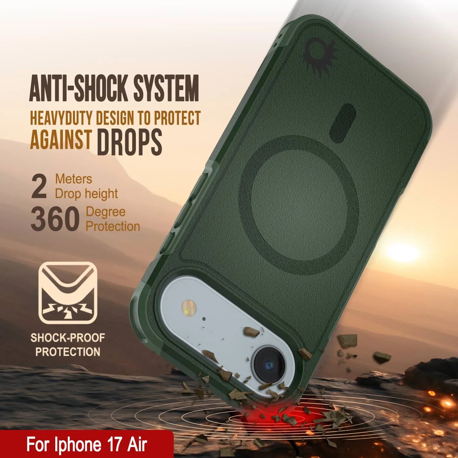 PunkCase iPhone 17 Air Case, [Spartan 2.0 Series] Clear Rugged Heavy Duty Cover W/Built in Screen Protector [dark green]