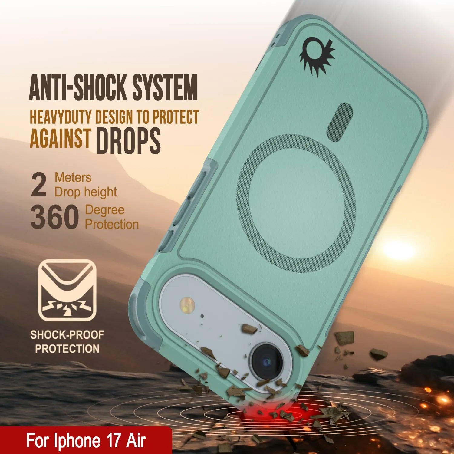 PunkCase iPhone 17 Air Case, [Spartan 2.0 Series] Clear Rugged Heavy Duty Cover W/Built in Screen Protector [teal]