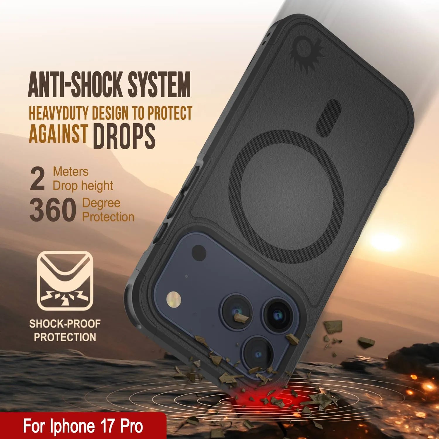 PunkCase iPhone 17 Pro Case, [Spartan 2.0 Series] Clear Rugged Heavy Duty Cover W/Built in Screen Protector [Black]