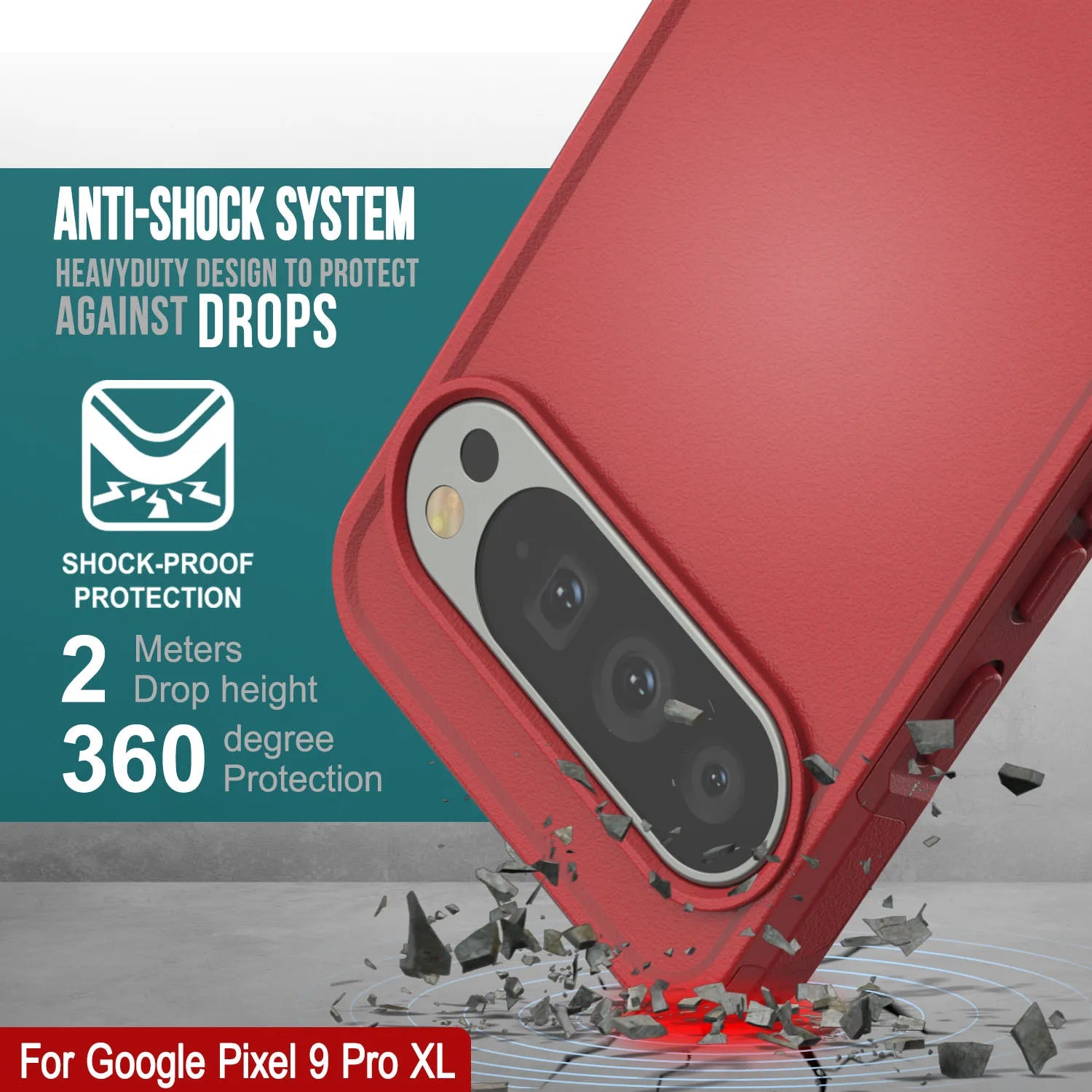 PunkCase Google Pixel 9 Pro XL Case, [Spartan 2.0 Series] Clear Rugged Heavy Duty Cover W/Built in Screen Protector [Red]