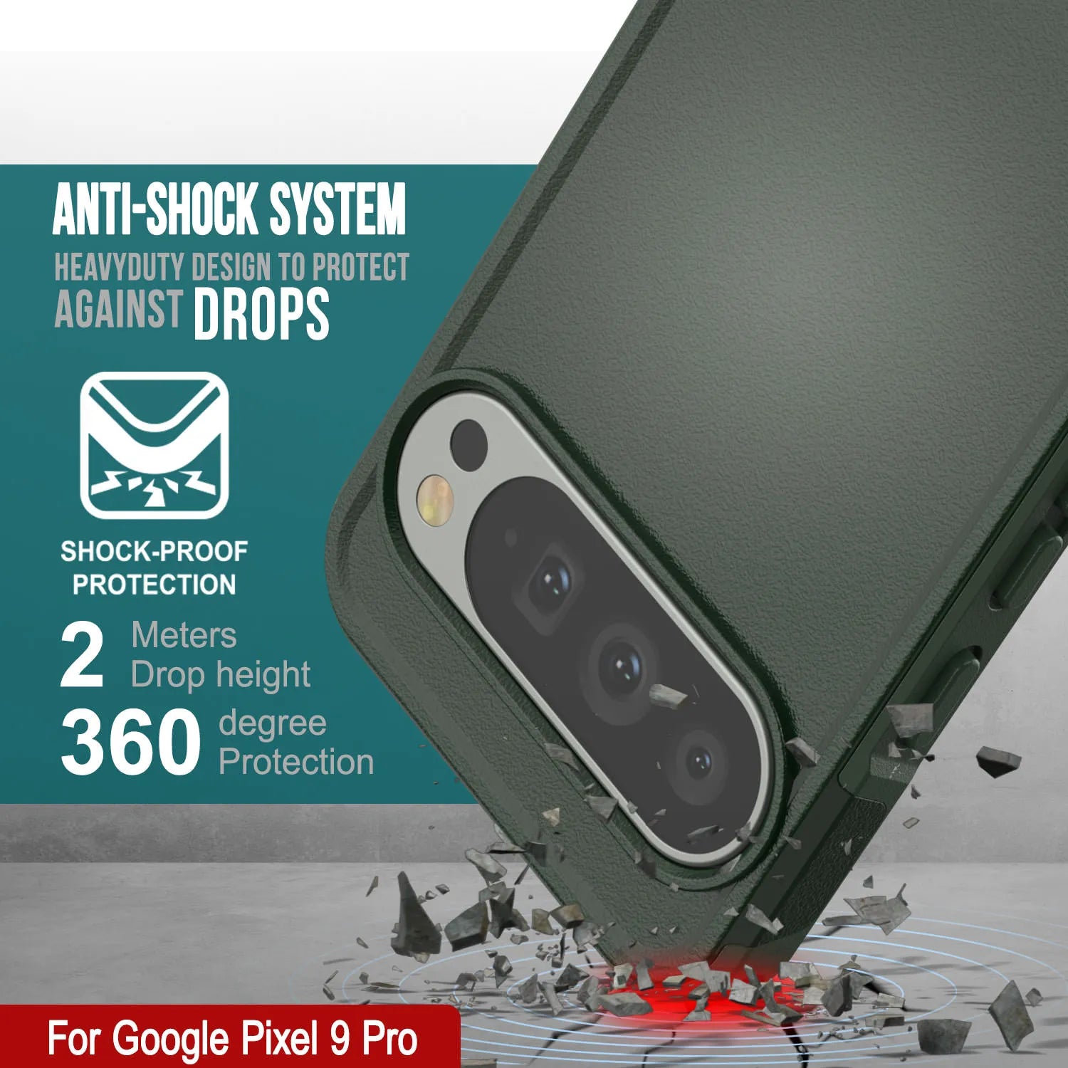 PunkCase Google Pixel 9 Pro Case, [Spartan 2.0 Series] Clear Rugged Heavy Duty Cover W/Built in Screen Protector [Dark Green]