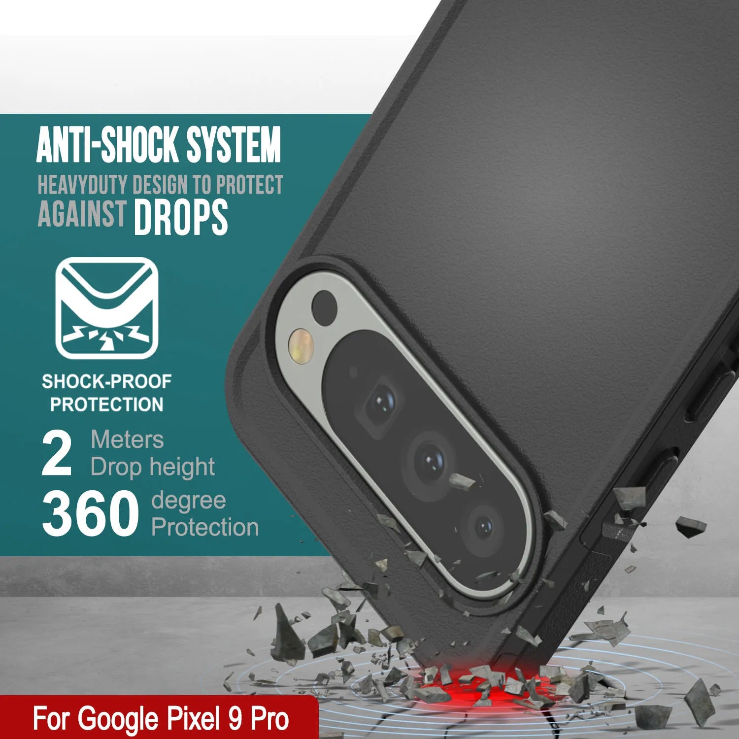 PunkCase Google Pixel 9 Pro Case, [Spartan 2.0 Series] Clear Rugged Heavy Duty Cover W/Built in Screen Protector [Black]