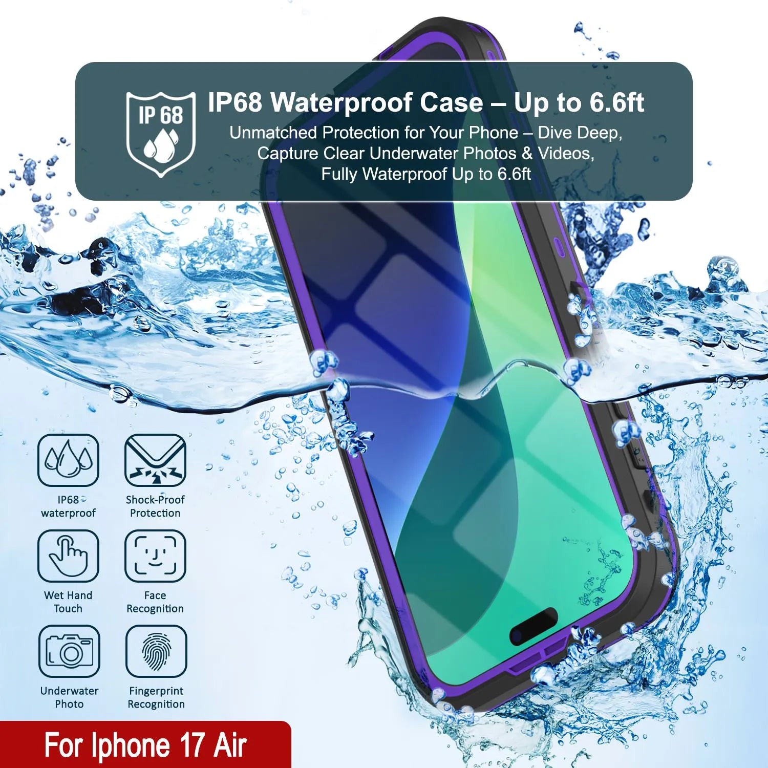 iPhone 17 Air Waterproof IP68 Case, Punkcase [Purple] [StudStar Series] [Slim Fit] [Dirtproof]