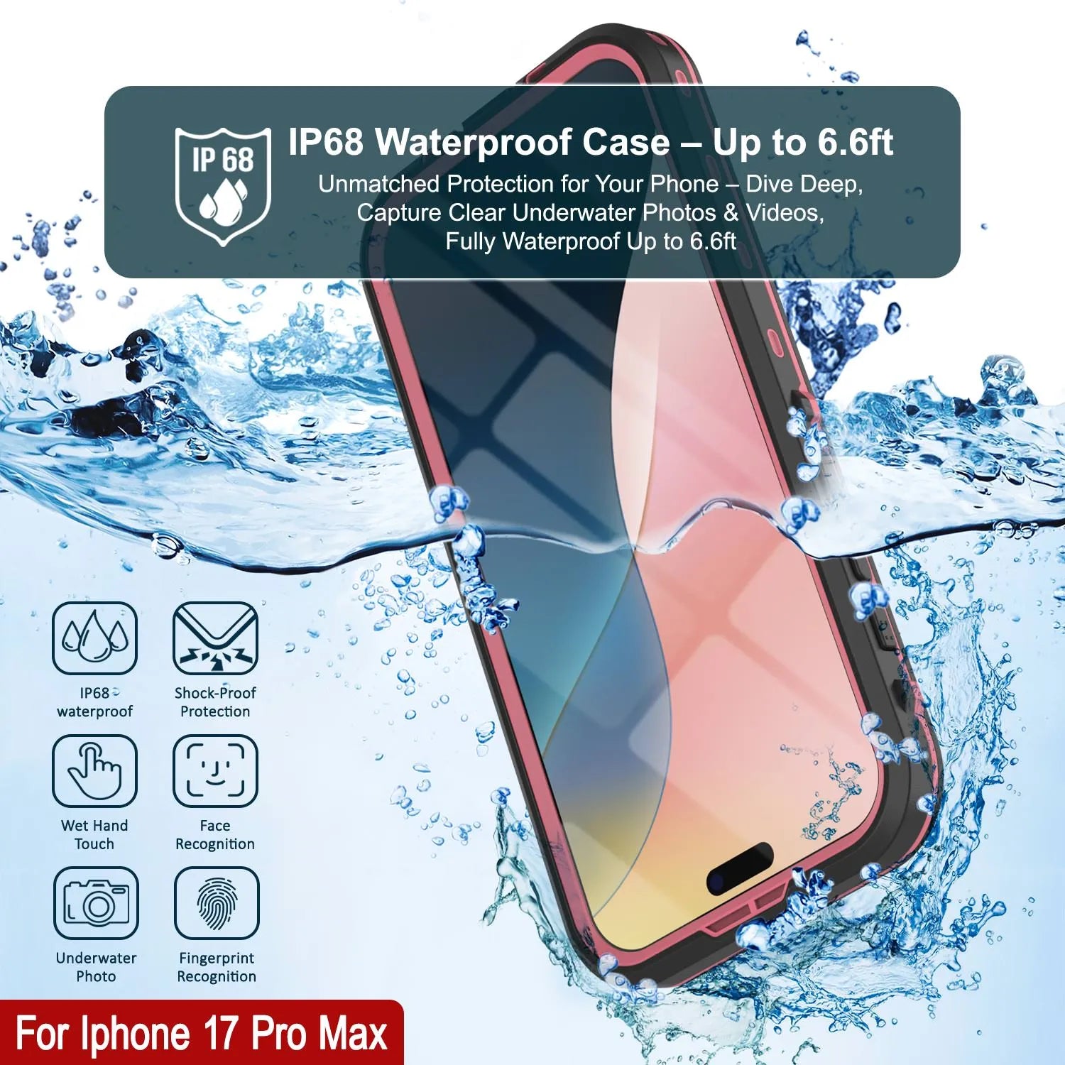 iPhone 17 Pro Max Waterproof IP68 Case, Punkcase [Pink] [StudStar Series] [Slim Fit] [Dirtproof]
