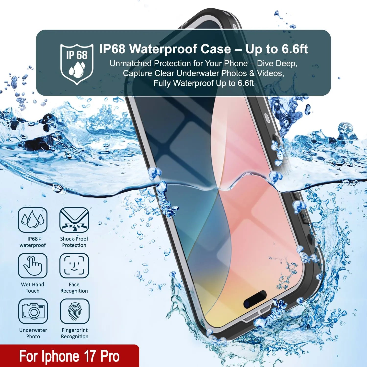 iPhone 17 Pro Waterproof IP68 Case, Punkcase [White] [StudStar Series] [Slim Fit] [Dirtproof]