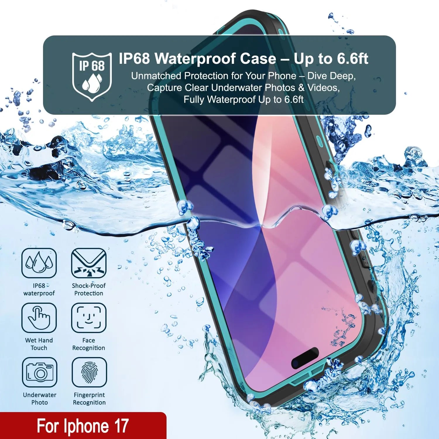 iPhone 17 Waterproof IP68 Case, Punkcase [Teal] [StudStar Series] [Slim Fit]