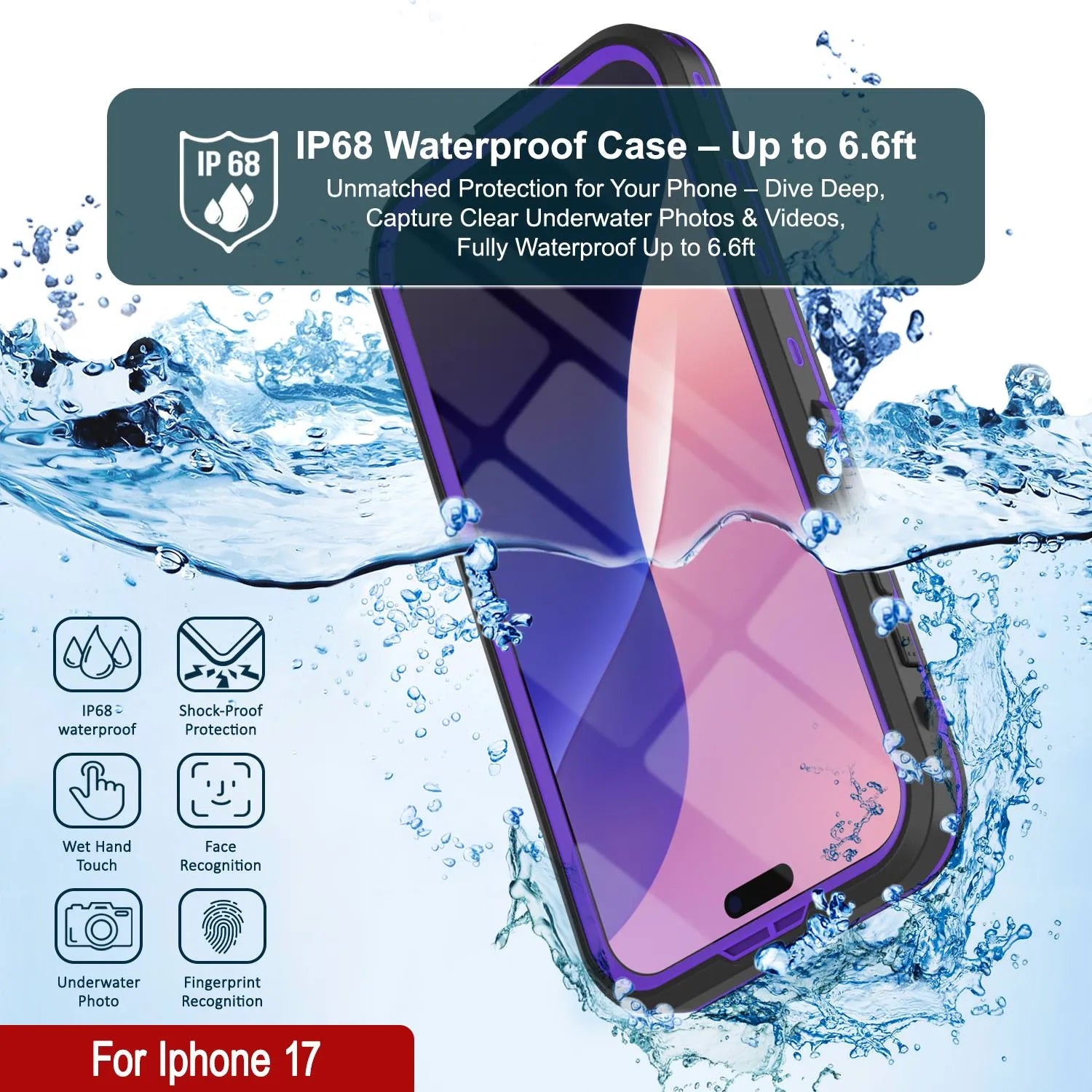 iPhone 17 Waterproof IP68 Case, Punkcase [Purple] [StudStar Series] [Slim Fit] [Dirtproof]