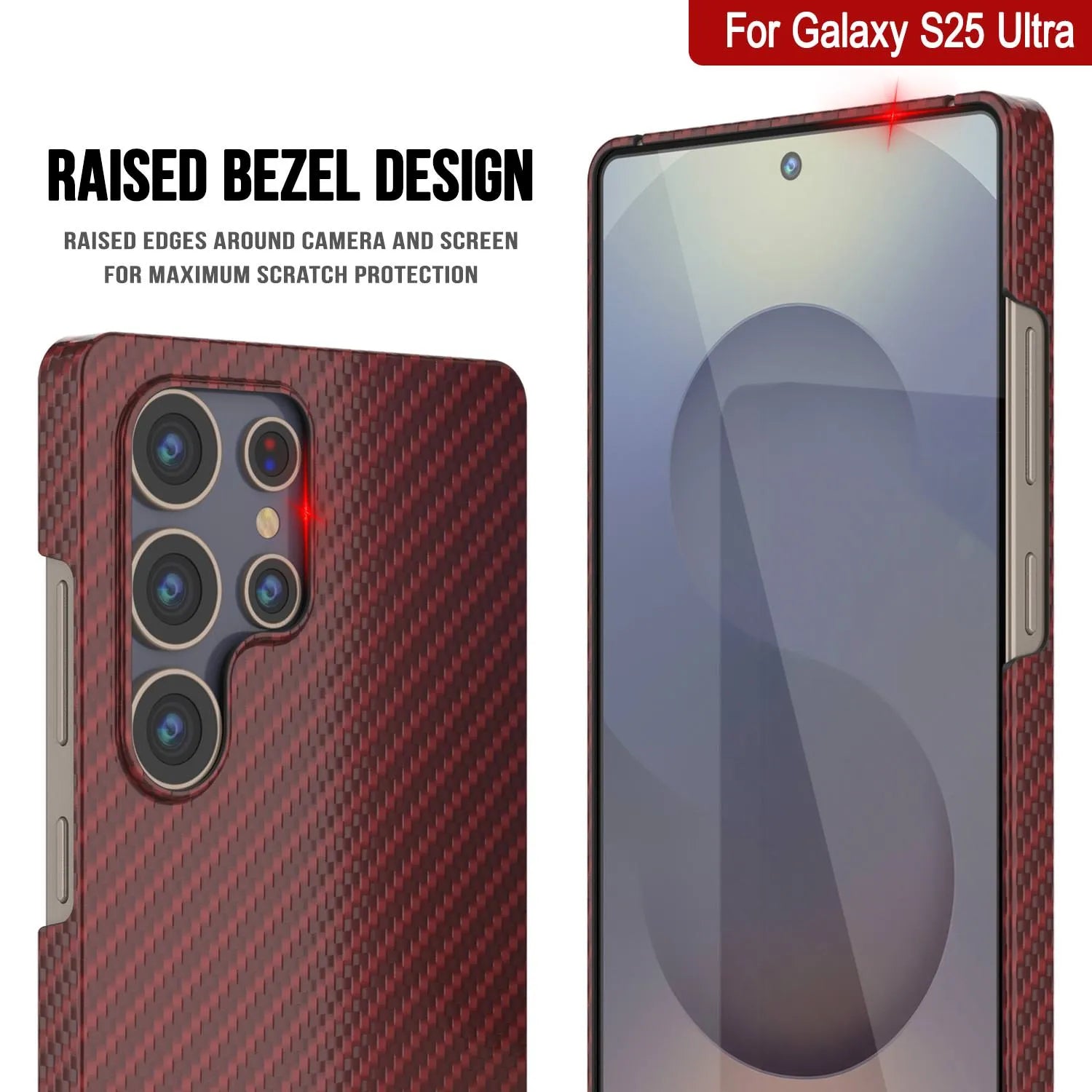 Punkcase Galaxy S25 Ultra Carbon Fiber Case [AramidShield Series] Ultra Slim & Light Kevlar [Red]