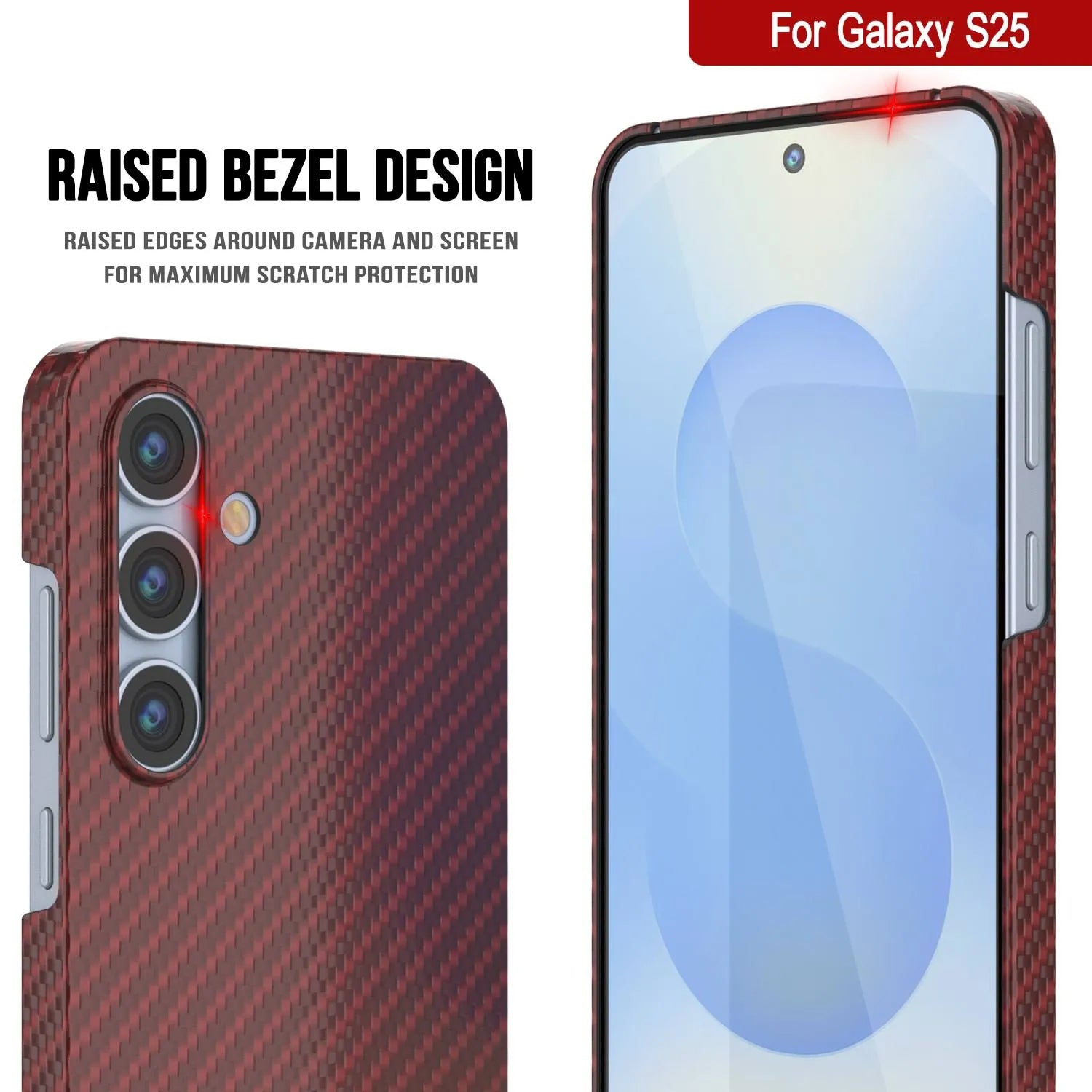 Punkcase Galaxy S25 Carbon Fiber Case [AramidShield Series] Ultra Slim & Light Kevlar [Red]