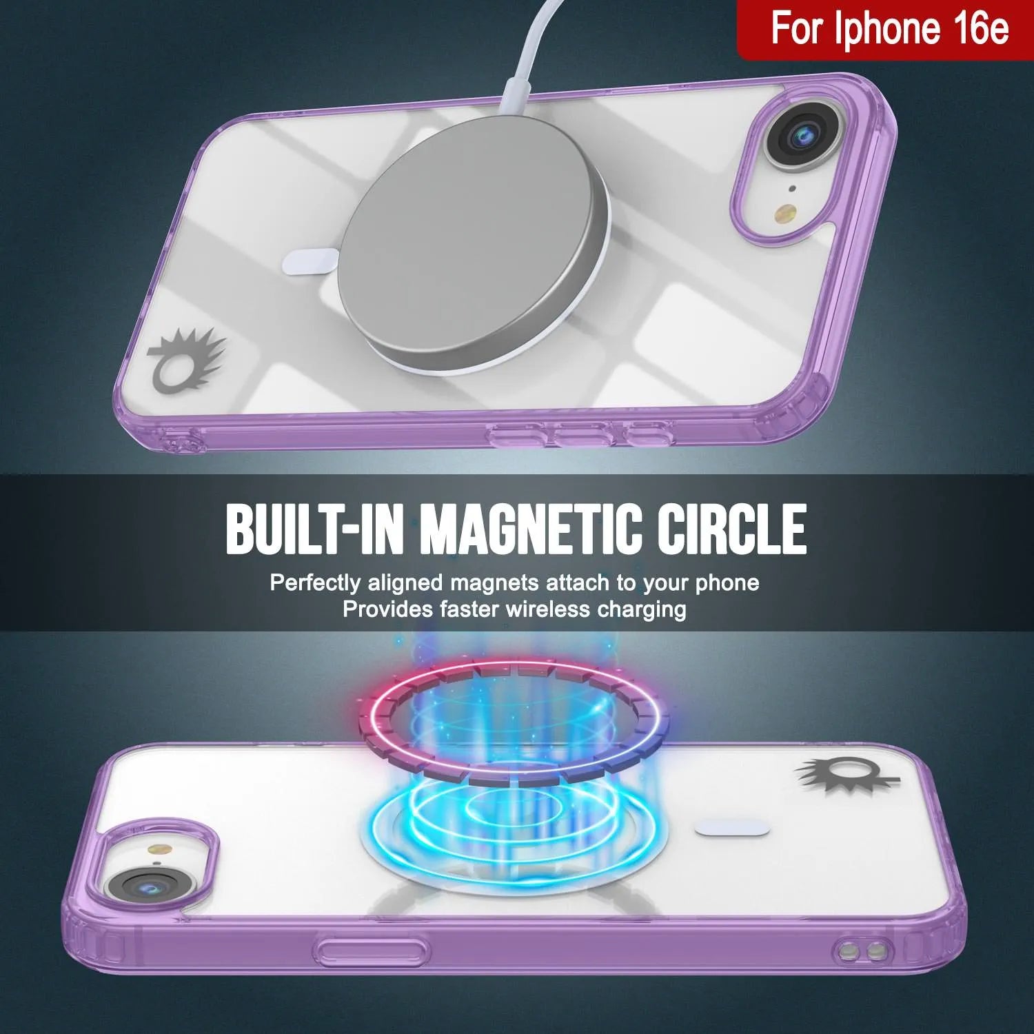Punkcase iPhone 16e Magnetic Wireless Charging Case [ClearMag Series][Purple]