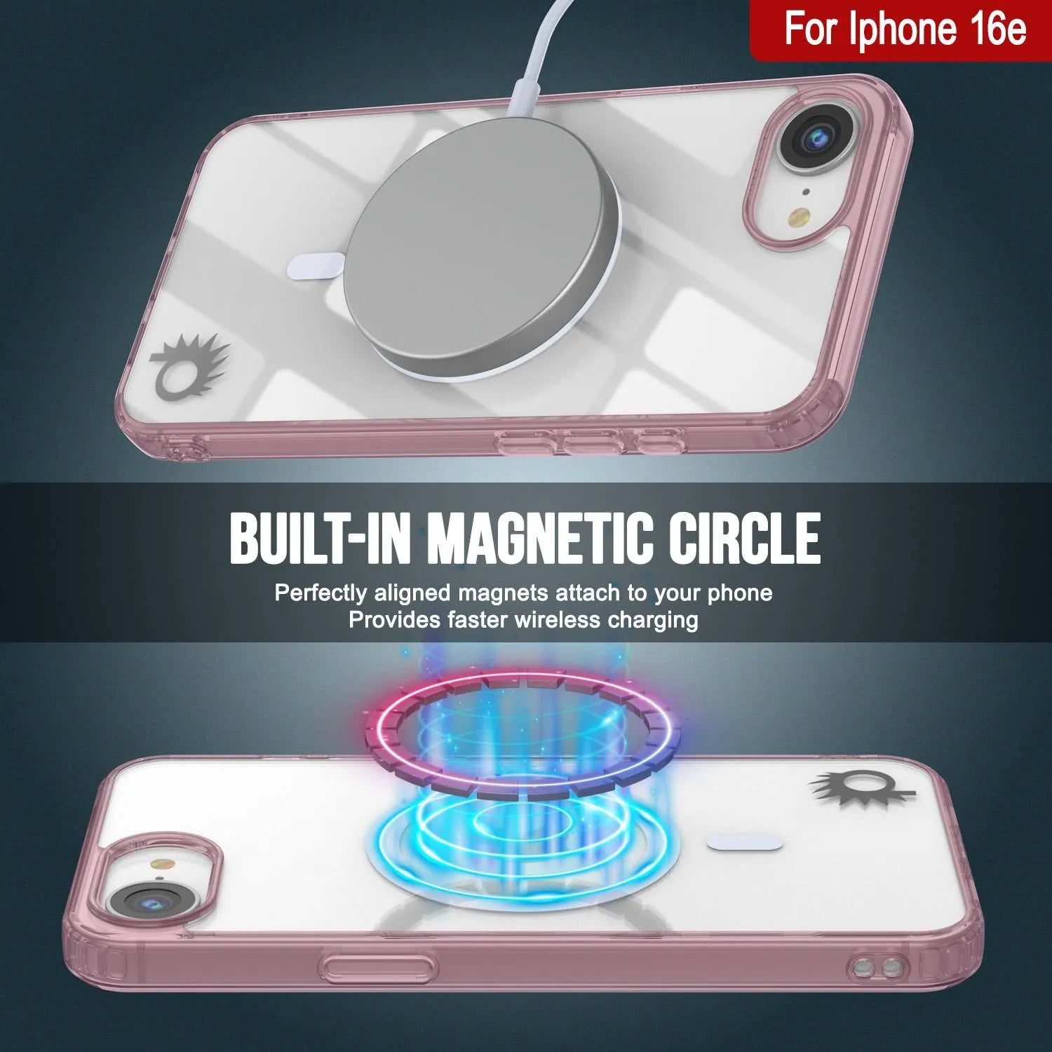 Punkcase iPhone 16e Magnetic Wireless Charging Case [ClearMag Series][Rose]