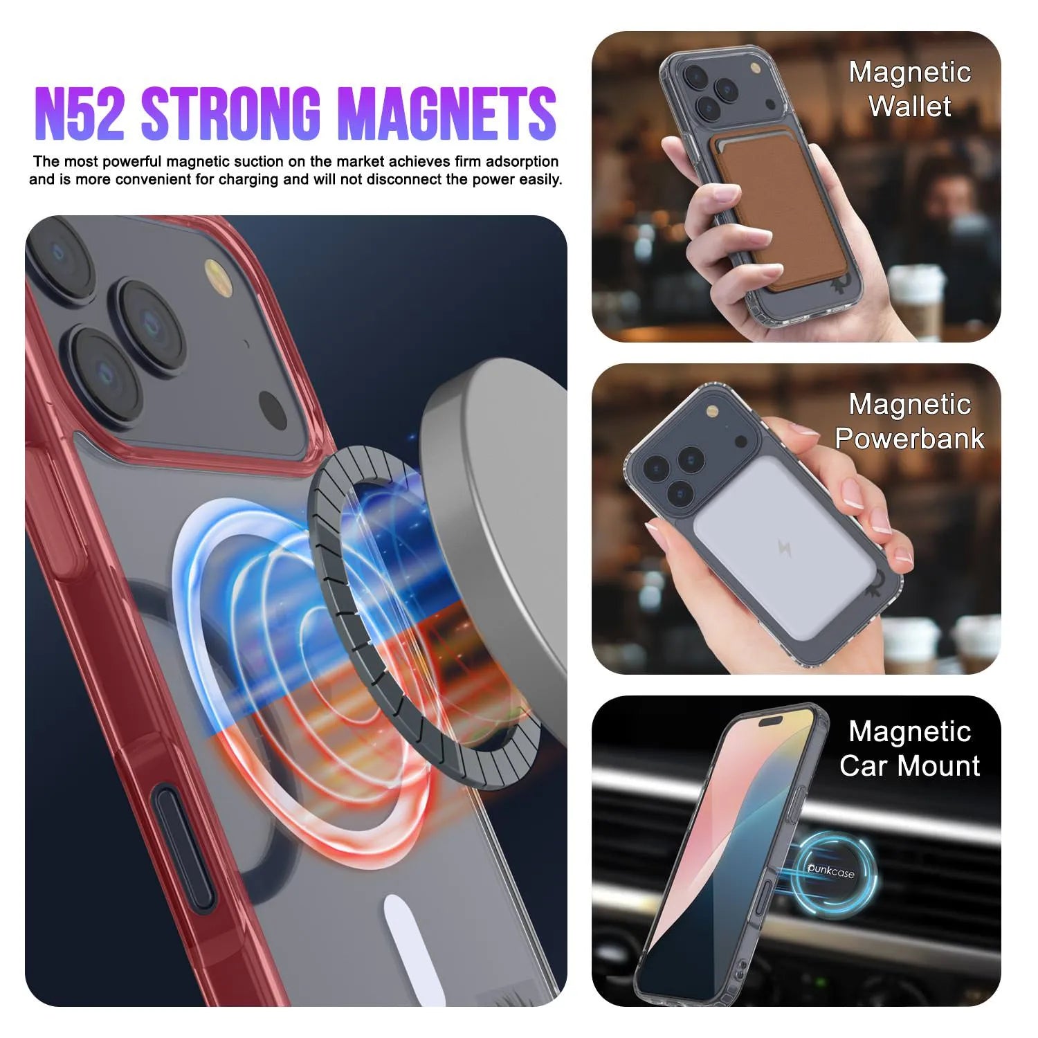Punkcase iPhone 17 Pro Magnetic Wireless Charging Case [ClearMag Series][Red]