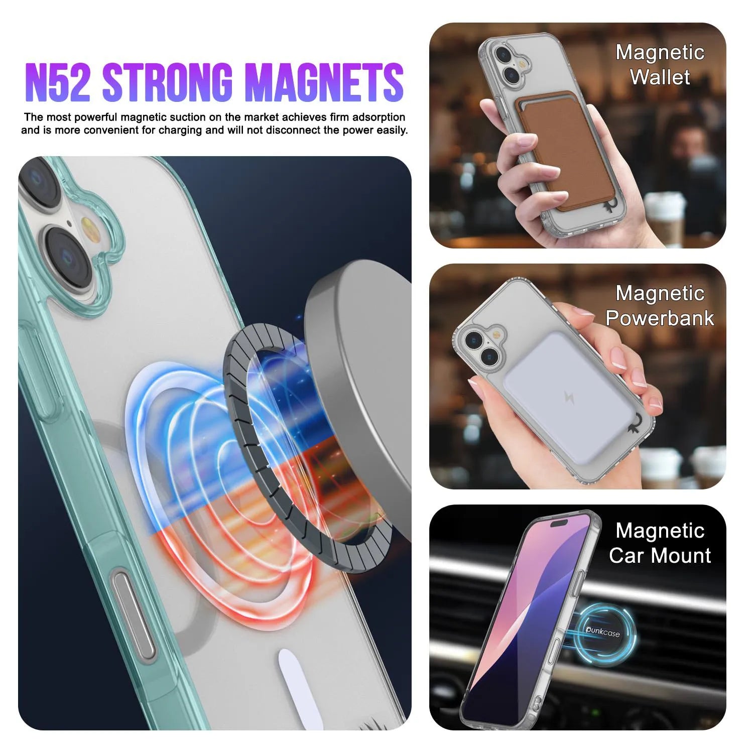 Punkcase iPhone 17 Magnetic Wireless Charging Case [ClearMag Series][Teal]